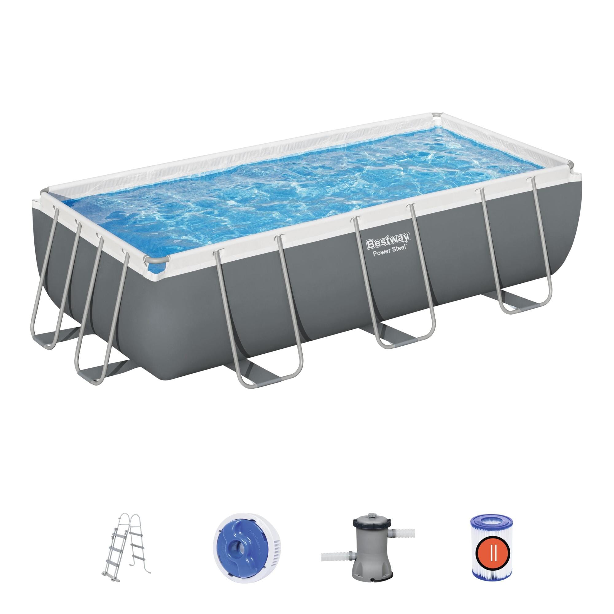 Bovengronds zwembad Power Steel bovengrondse rechthoekige set van 404x201x100 cm Bestway 2