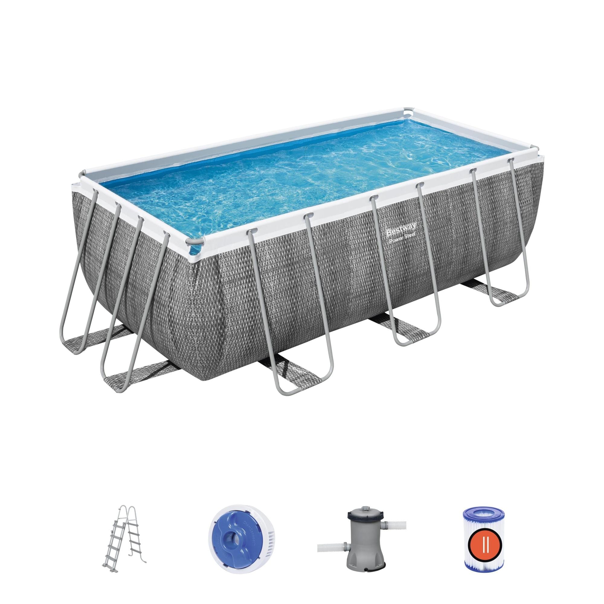 Bovengronds zwembad Power Steel bovengrondse rechthoekige set van 412x201x122 cm donkergrijs rotaneffect Bestway 2