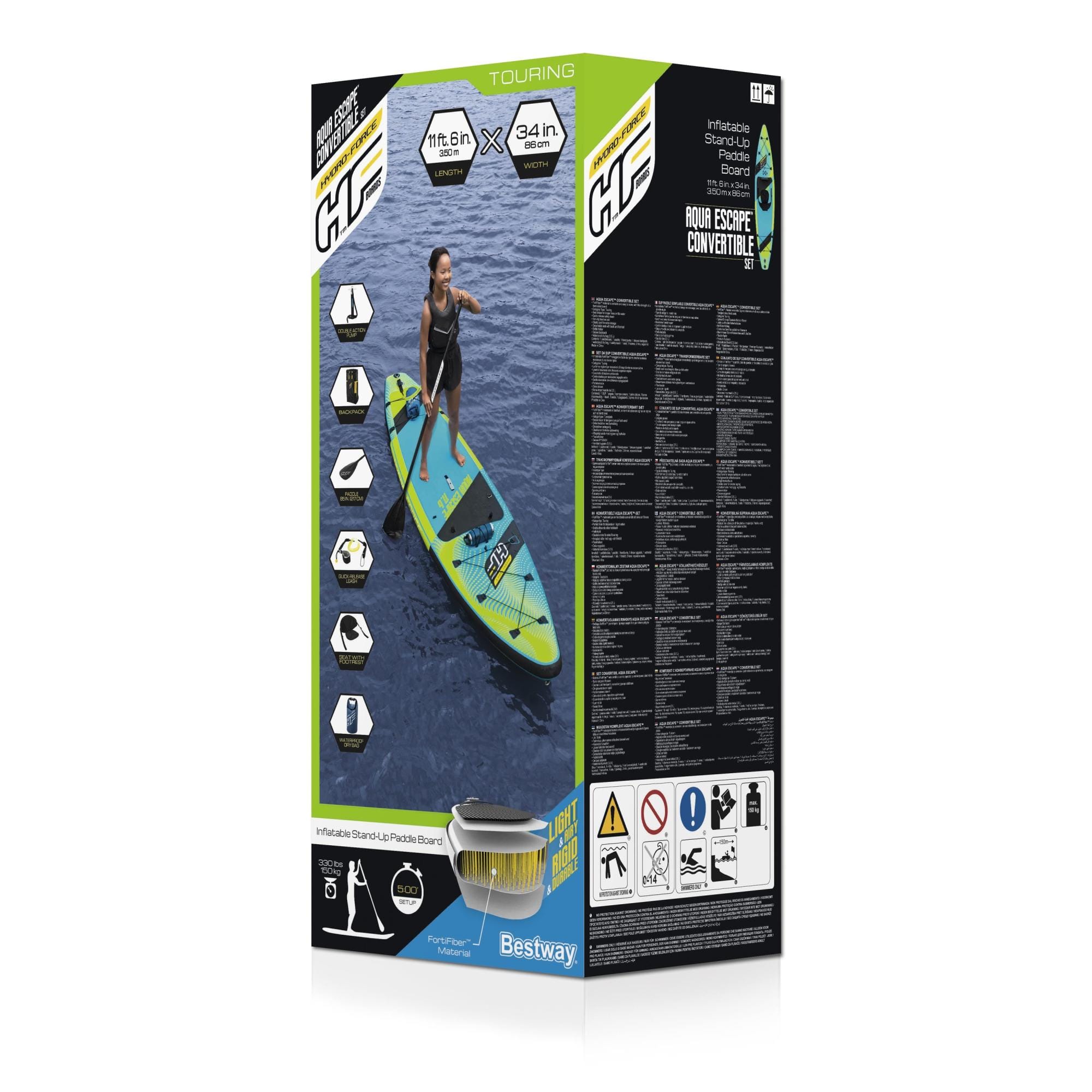 SUP en kajak Hydro-Force Aqua Escape Omvormbare Opblaasbare Stand-Up Paddleboard en Kayak Set 3,5 m Bestway 10