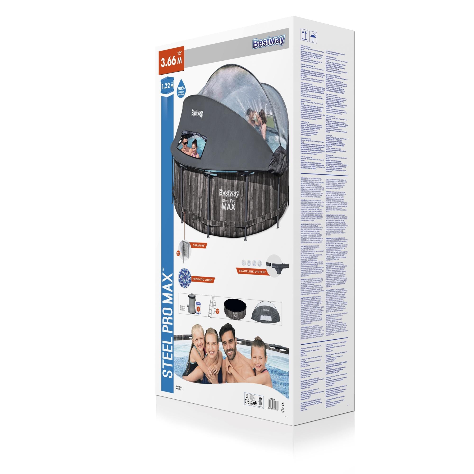 Bovengronds zwembad Steel Pro MAX bovengrondse ronde set van 366x122 cm met zonnescherm Bestway 11