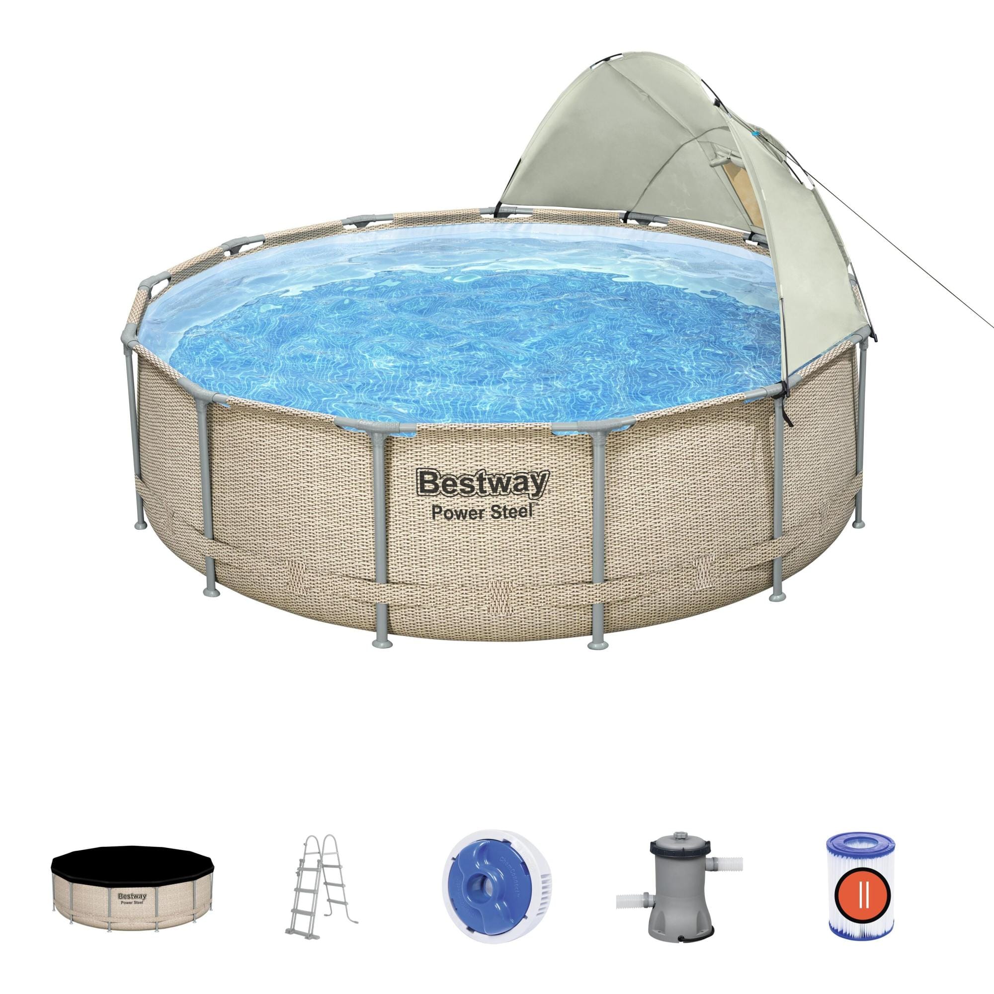 Bovengronds zwembad Bovengrondse zwembadset met verwijderbaar zonnescherm van 396x107 cm Bestway 1