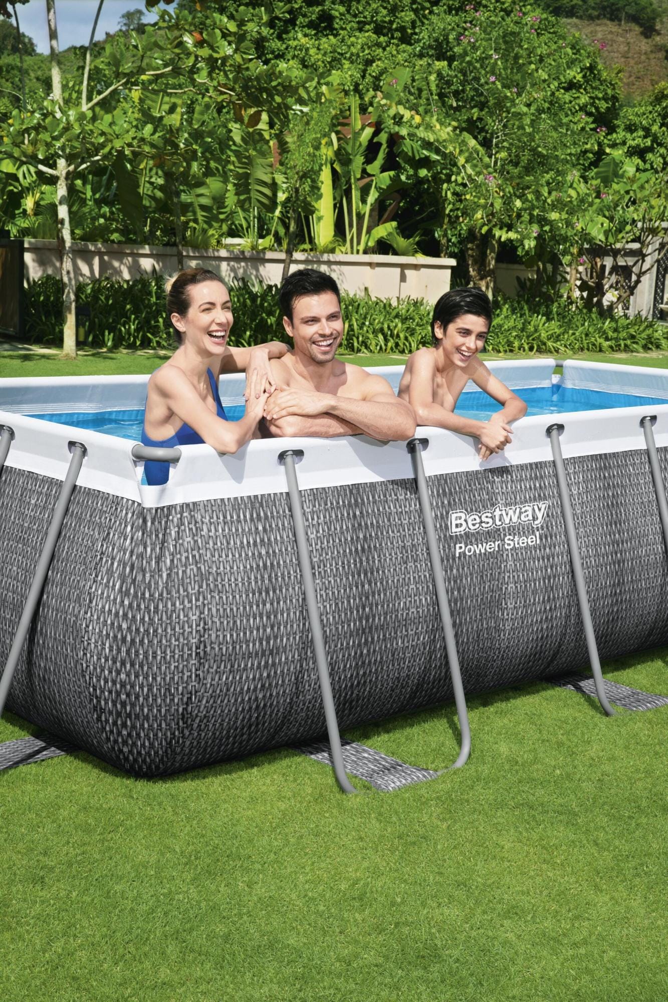 Bovengronds zwembad Power Steel bovengrondse rechthoekige set van 404x201x100 cm donkergrijs rotaneffect Bestway 5
