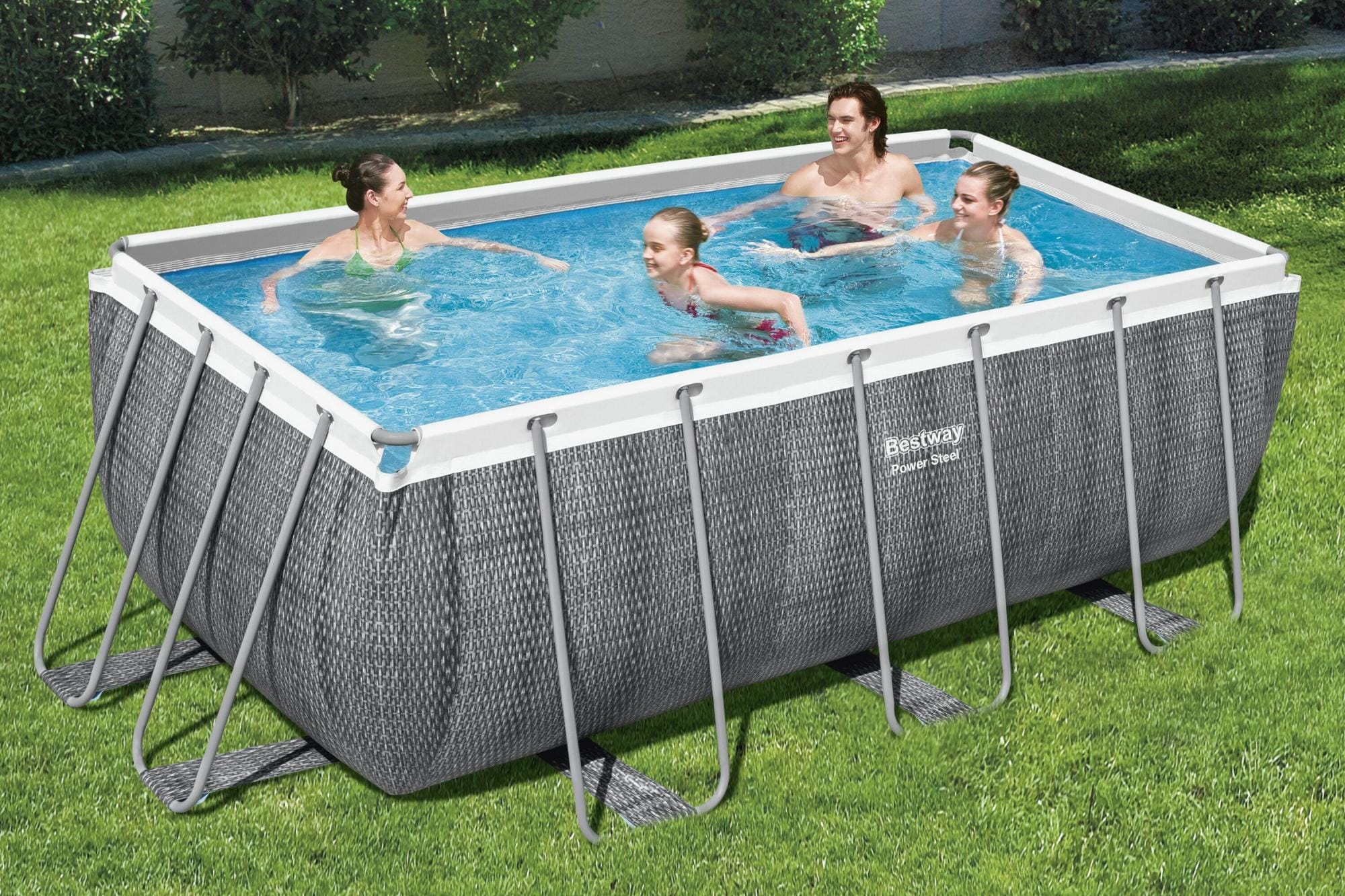 Bovengronds zwembad Power Steel bovengrondse rechthoekige set van 412x201x122 cm donkergrijs rotaneffect Bestway 3