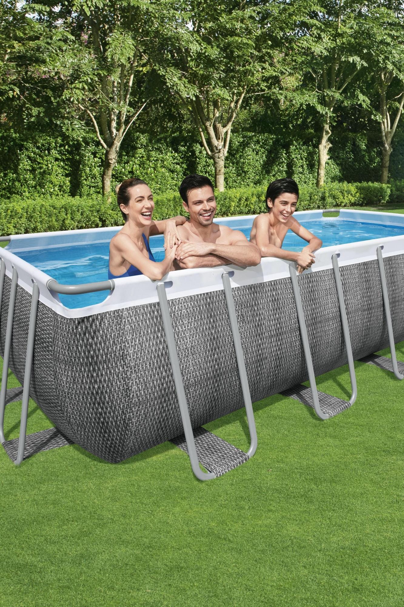 Bovengronds zwembad Power Steel bovengrondse rechthoekige set van 549x274x122 cm donkergrijs rotaneffect Bestway 4