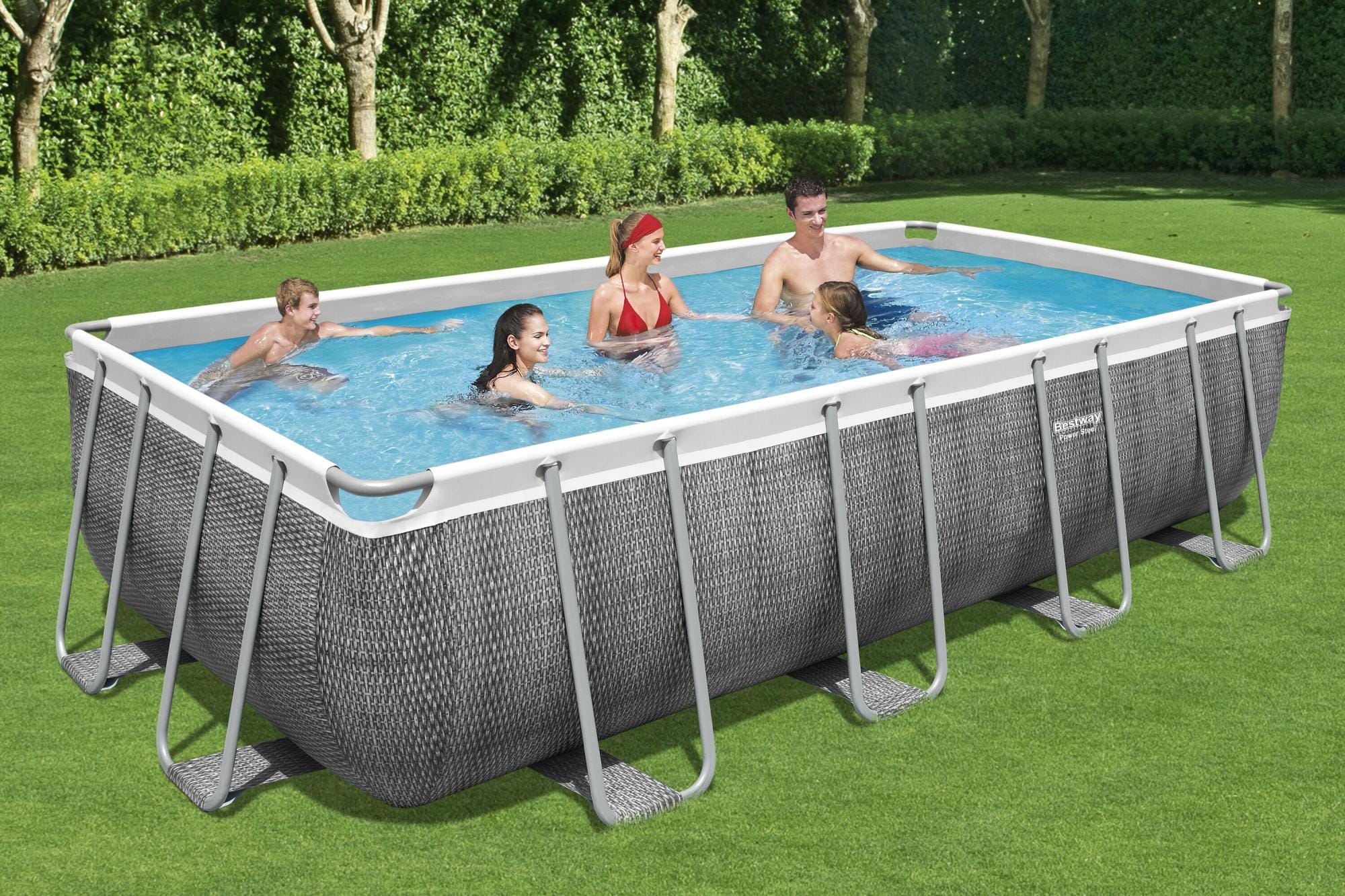 Bovengronds zwembad Power Steel bovengrondse rechthoekige set van 549x274x122 cm donkergrijs rotaneffect Bestway 3