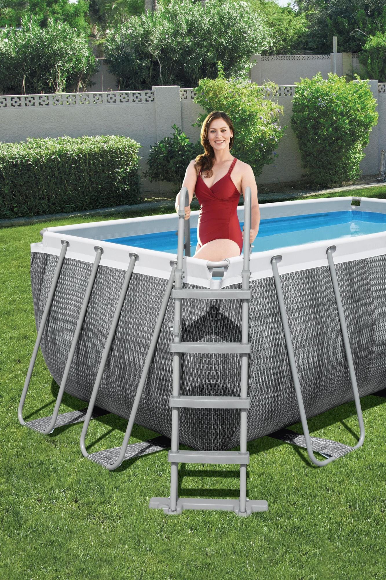 Bovengronds zwembad Power Steel bovengrondse rechthoekige set van 412x201x122 cm donkergrijs rotaneffect Bestway 4