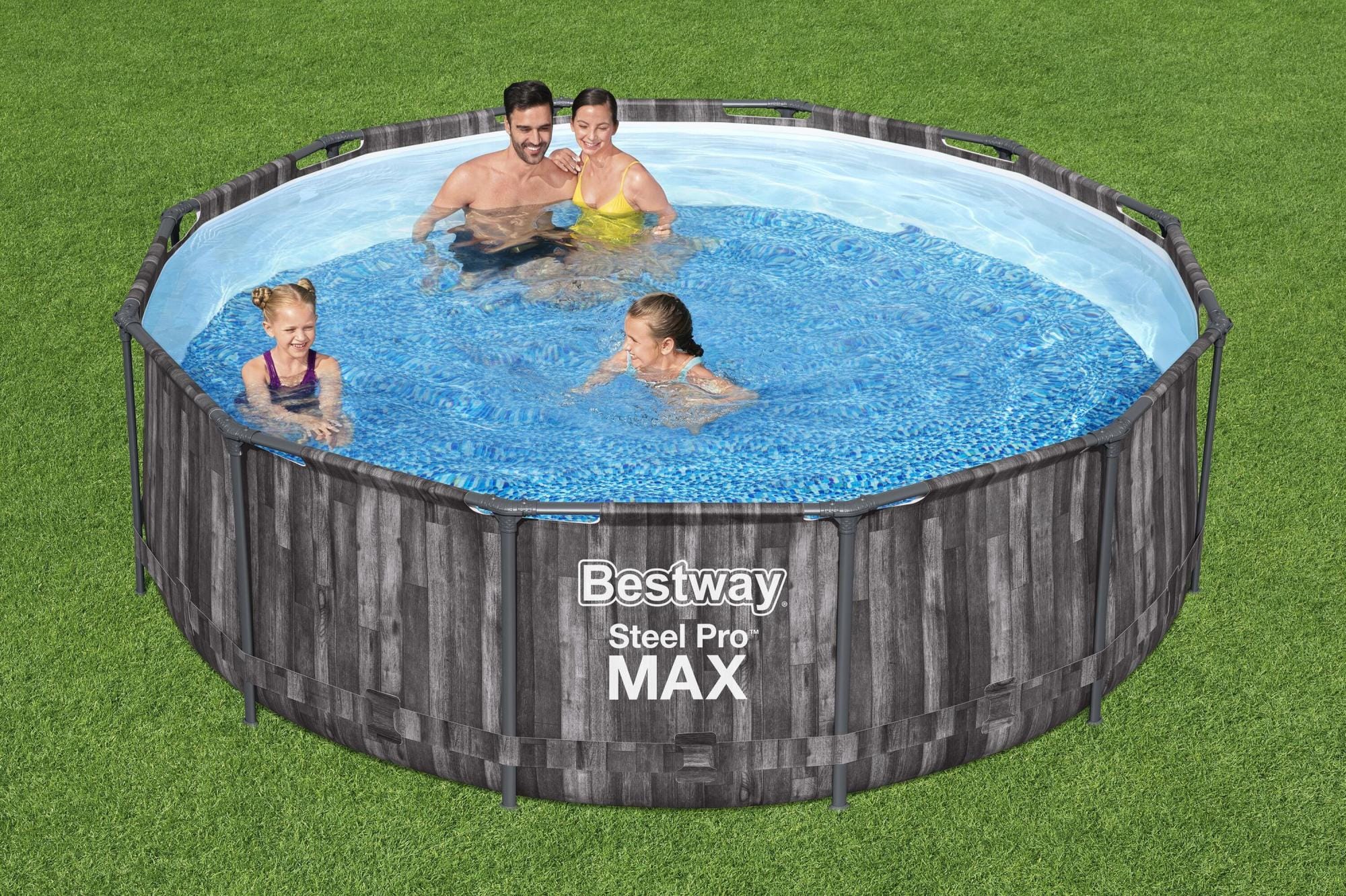 Bovengronds zwembad Steel Pro MAX ronde set van 366x100 cm donker houteffect Bestway 1