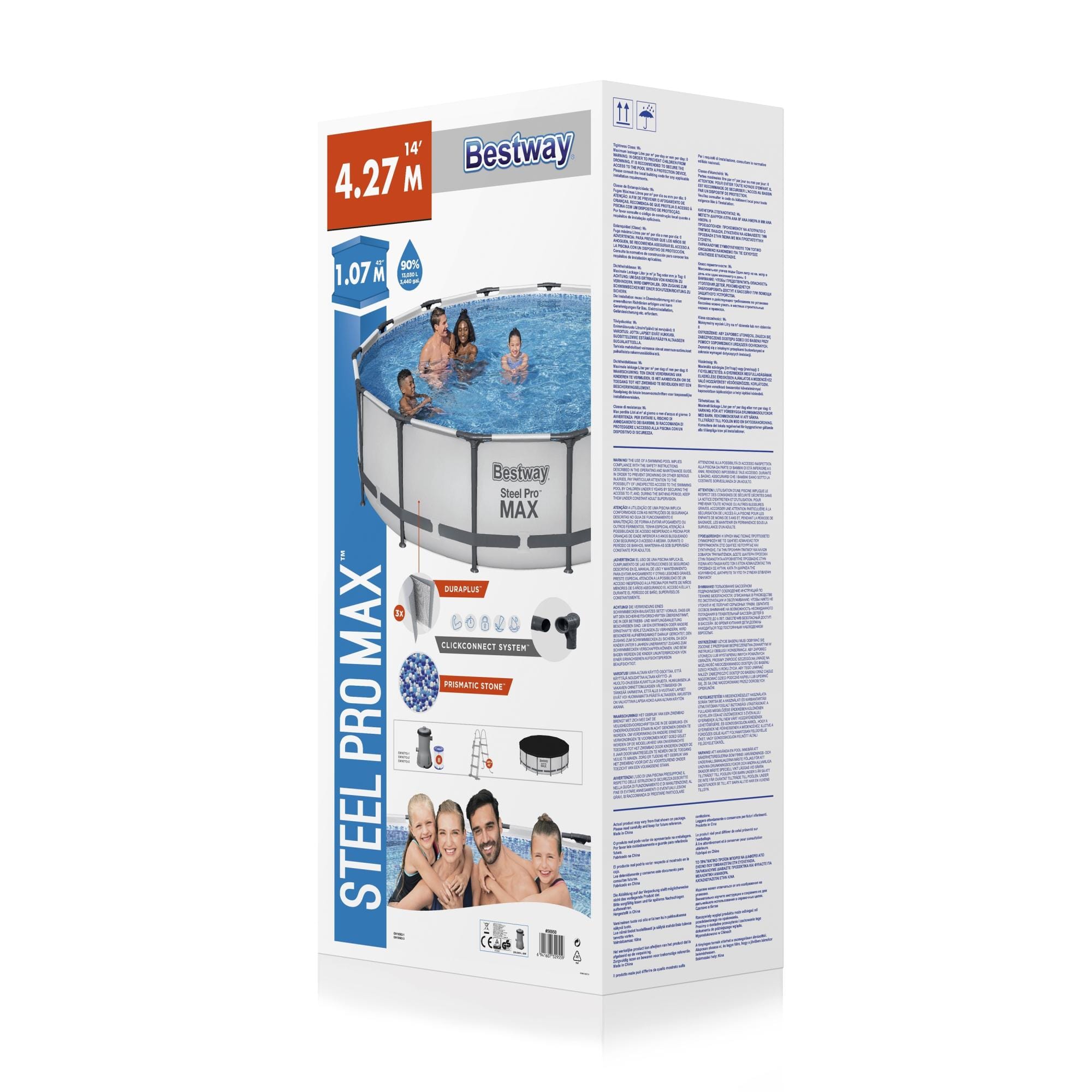 Bovengronds zwembad Steel Pro MAX lichtgrijze bovengrondse ronde set met afmetingen 427x107 cm Bestway 8