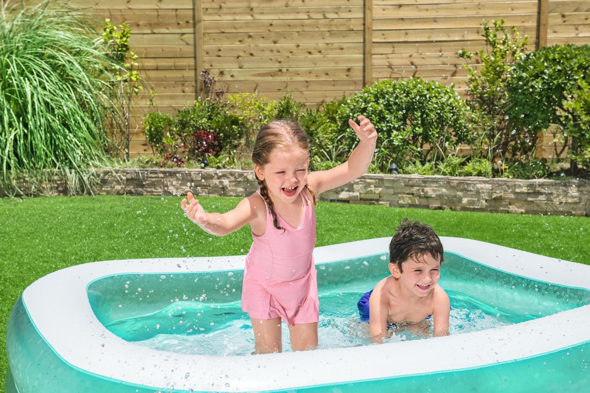 Opblaasbare spullen voor kinderen Bestway Groenblauw Rechthoekig Opblaasbaar Familiezwembad 2.00m x 1.46m x 48cm  Bestway 5