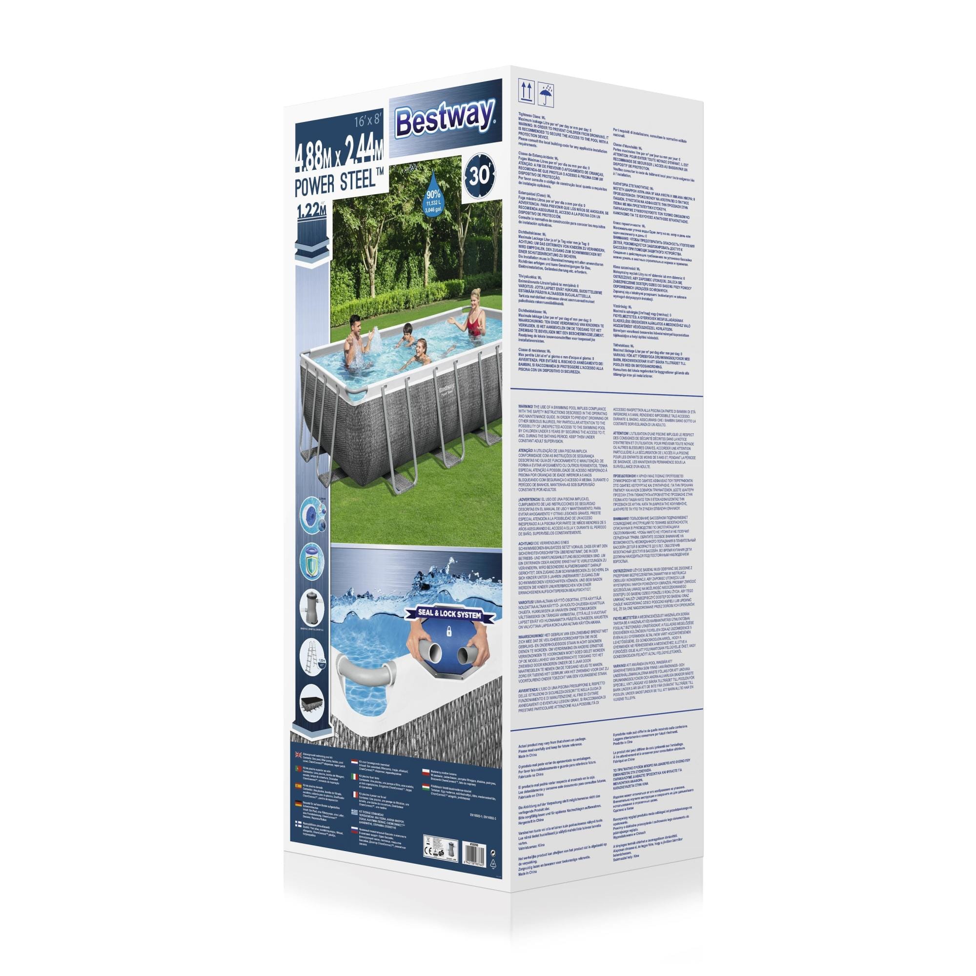 Bovengronds zwembad Power Steel bovengrondse rechthoekige set van 488x244x122 cm donkergrijs rotaneffect Bestway 10