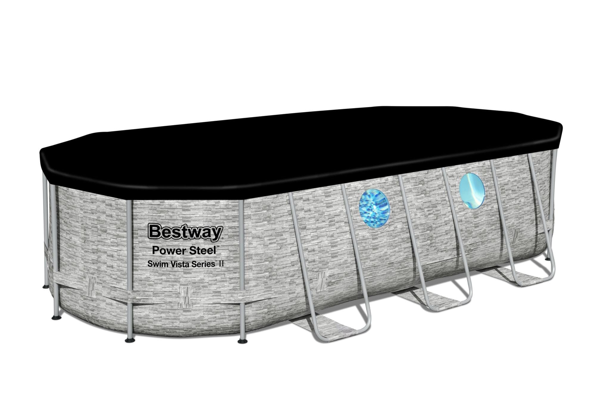 Bovengronds zwembad Power Steel Swim Vista bovengrondse ovale set van 549x274x122 cm steenmotief Bestway 7