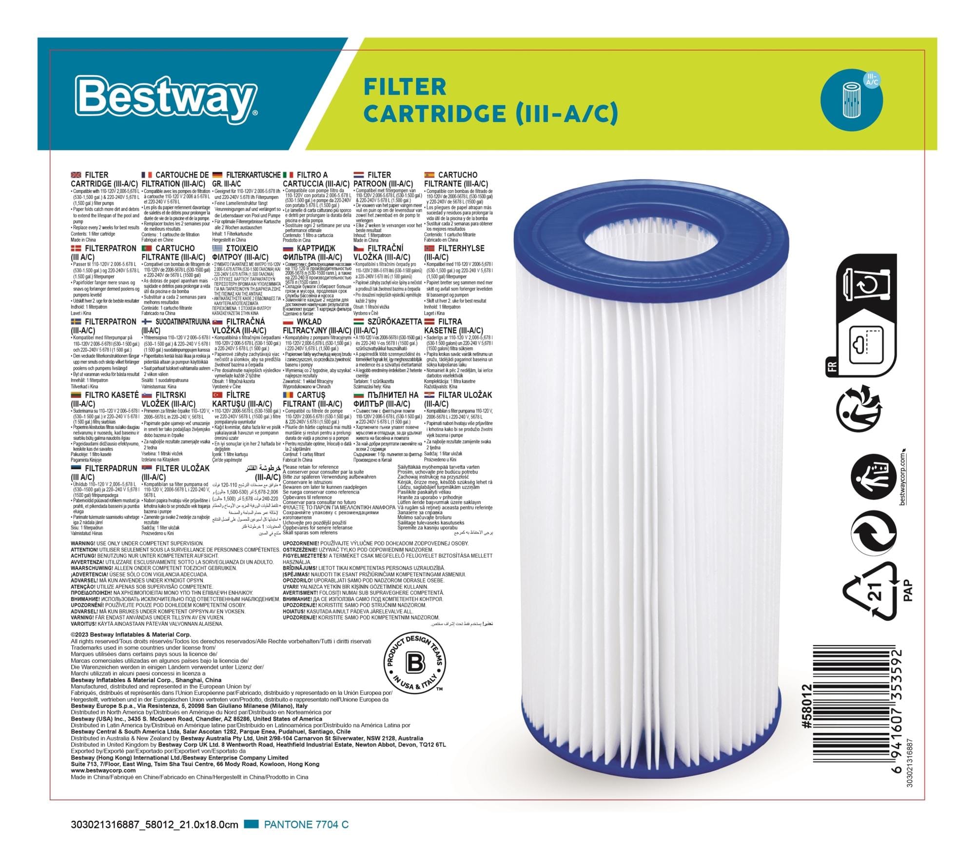 Accessoires Bestway Zwembad Filterpatroon (III-A/C) Bestway 6