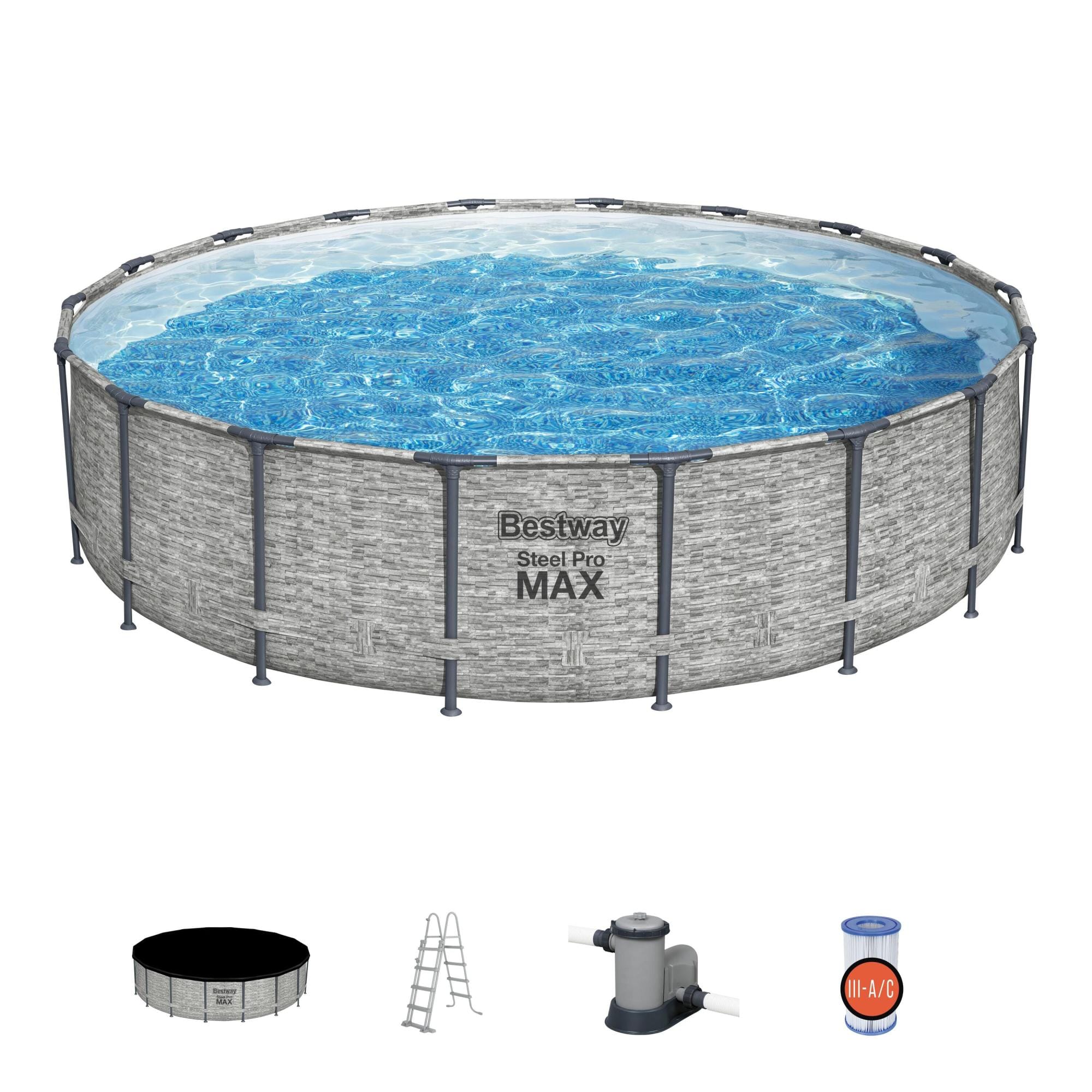 Bovengronds zwembad Steel Pro MAX bovengrondse ronde set van 549x122 cm steenmotief Bestway 1