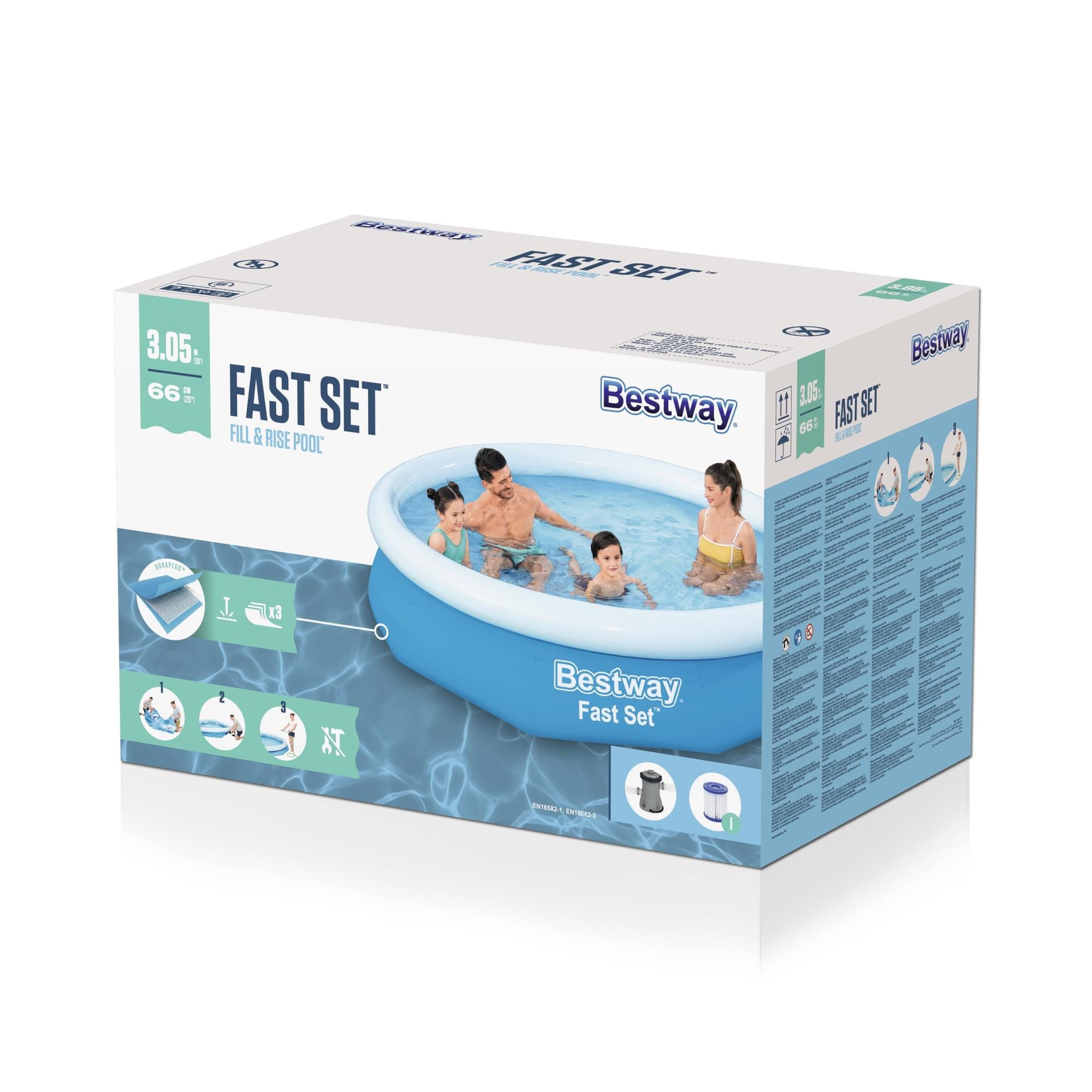 Bovengronds zwembad Fast Set bovengrondse ronde opblaasbare set van 305x66 cm blauw Bestway 8