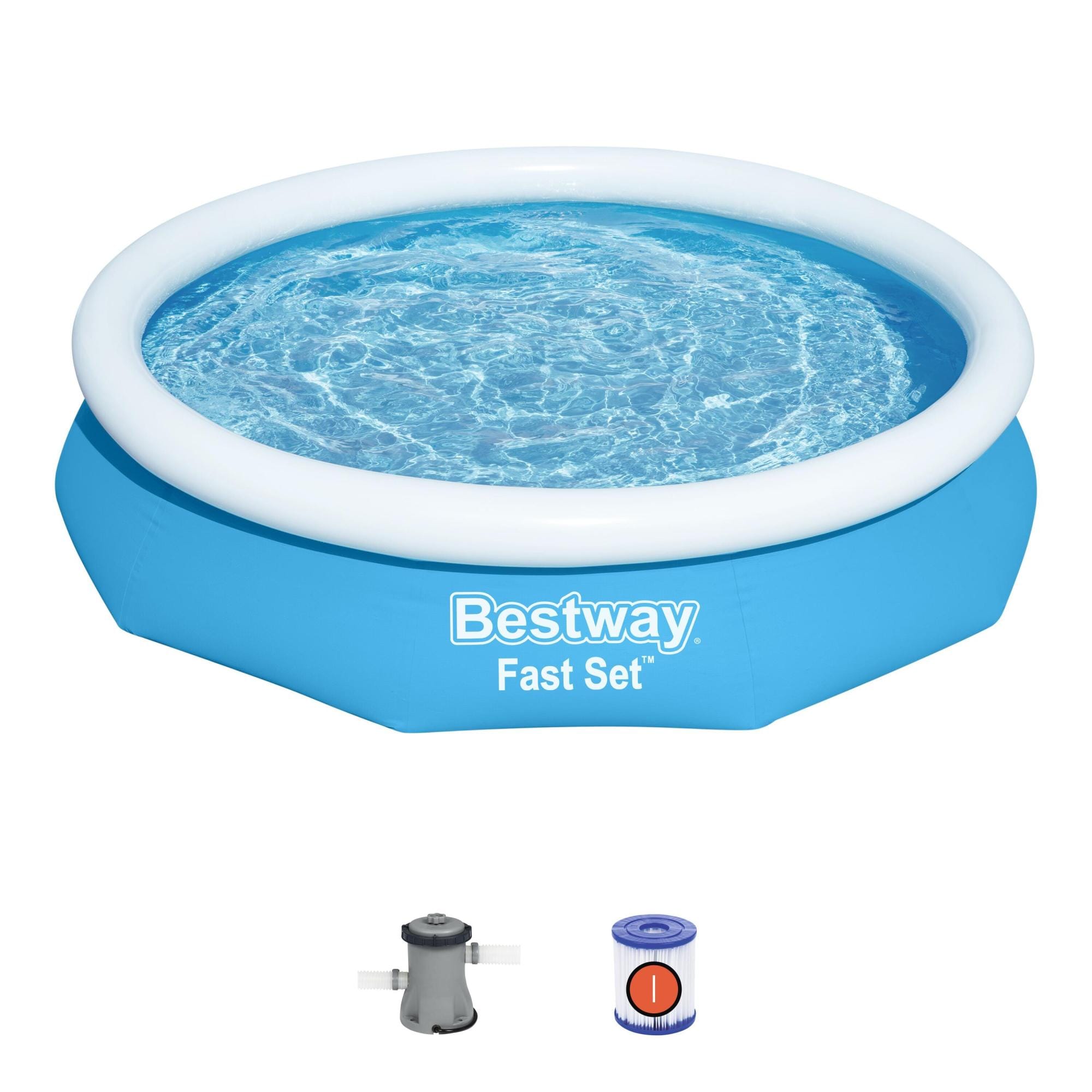 Bovengronds zwembad Fast Set bovengrondse ronde opblaasbare set van 305x66 cm blauw Bestway 1