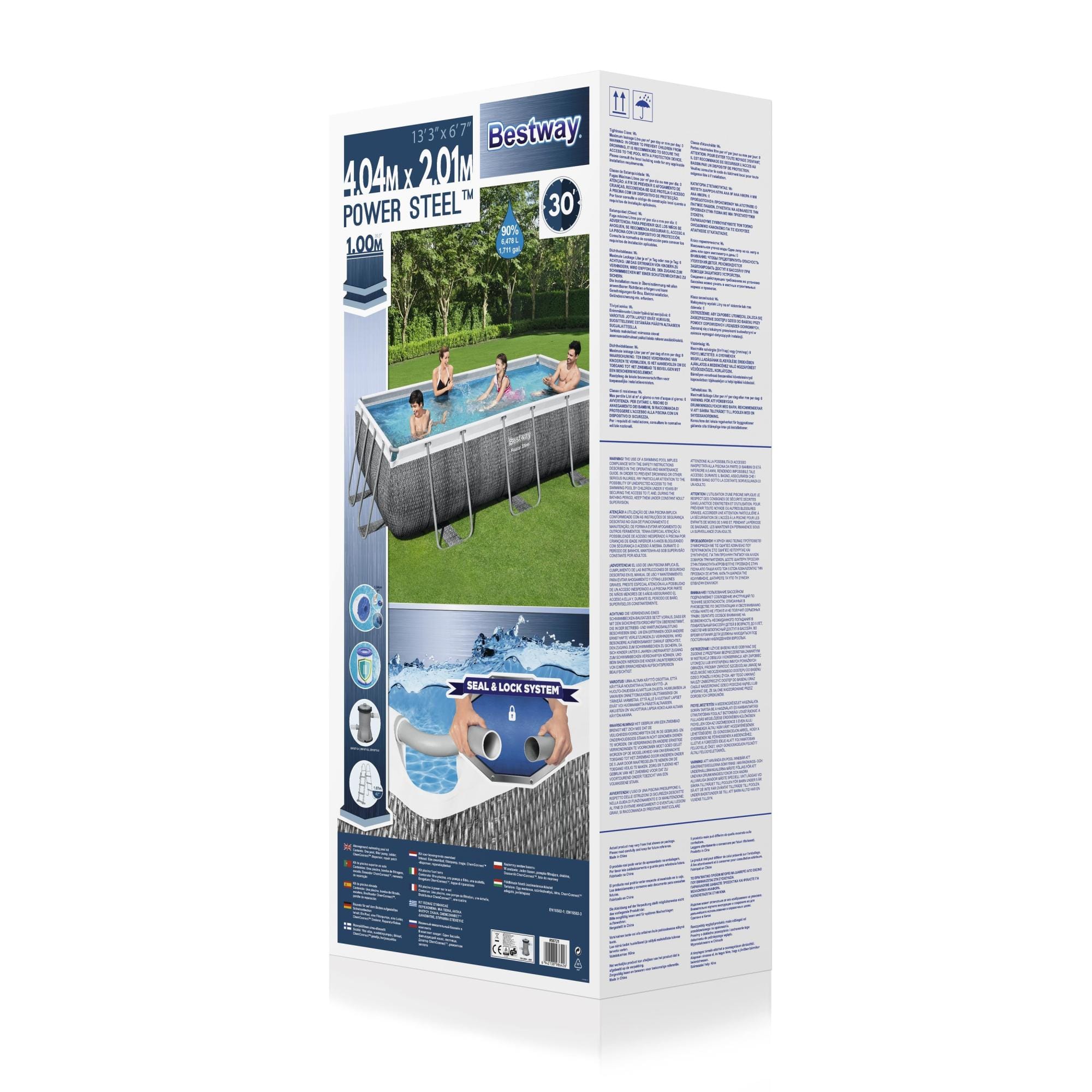 Bovengronds zwembad Power Steel bovengrondse rechthoekige set van 404x201x100 cm donkergrijs rotaneffect Bestway 10