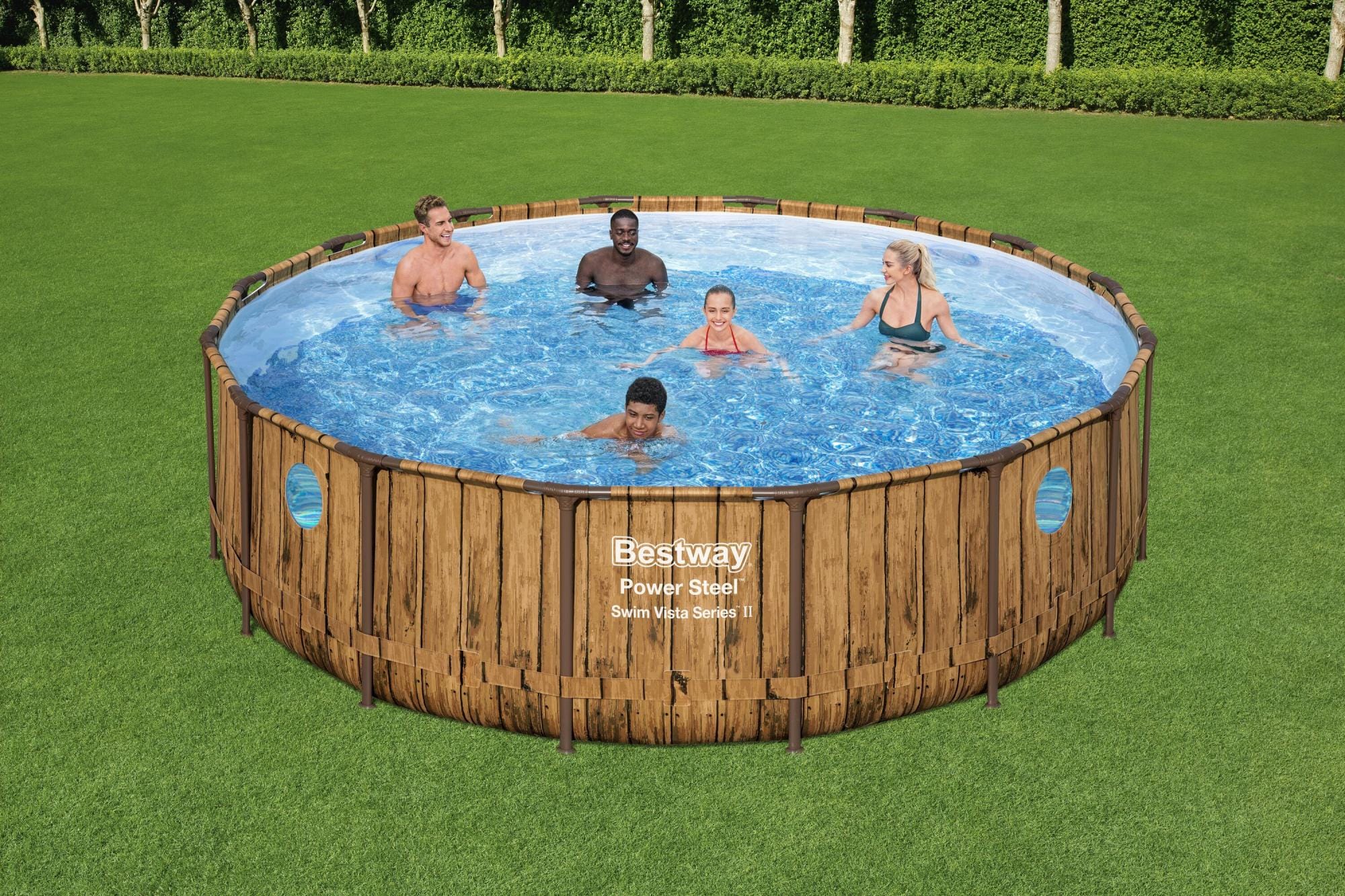 Bovengronds zwembad Power Steel Swim Vista bovengrondse ronde set van 488x122 cm licht houteffect Bestway 3