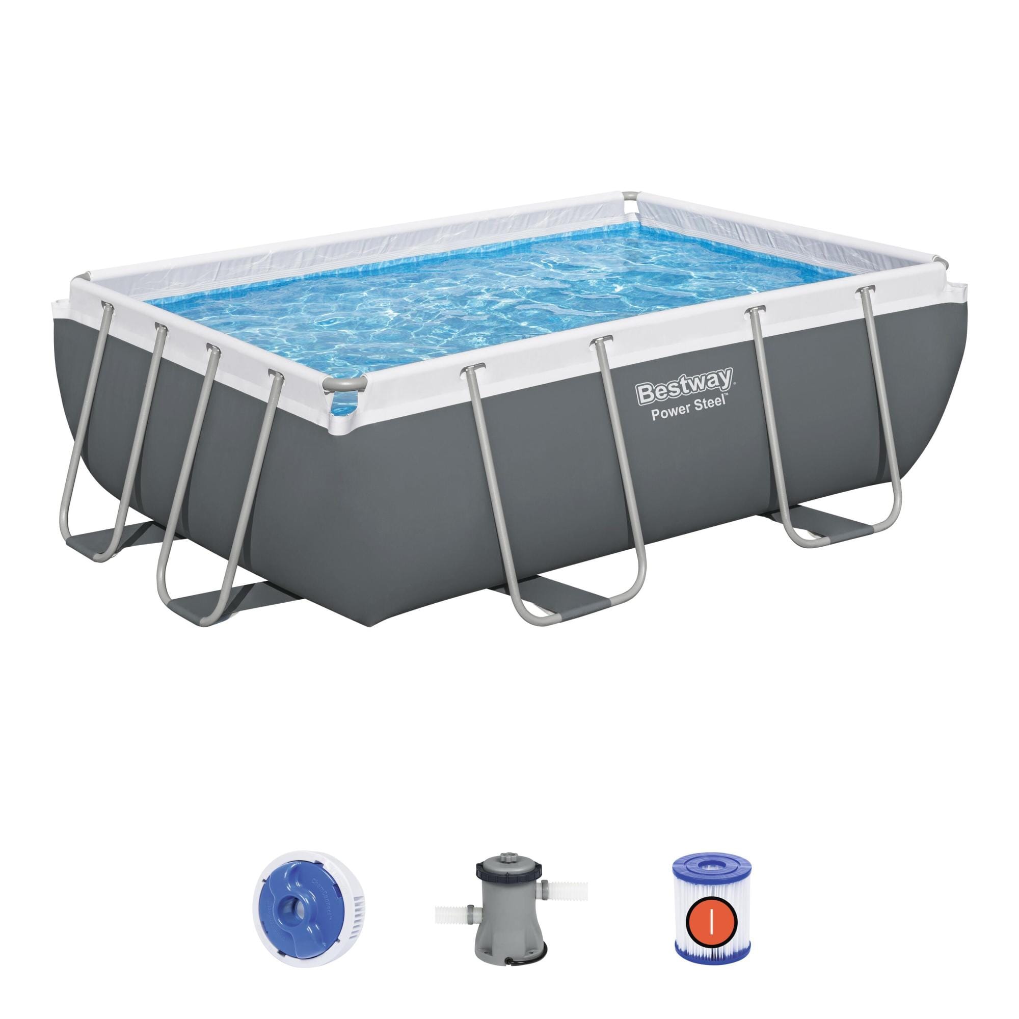 Bovengronds zwembad Power Steel bovengrondse rechthoekige set van 282x196x84 cm Bestway 2