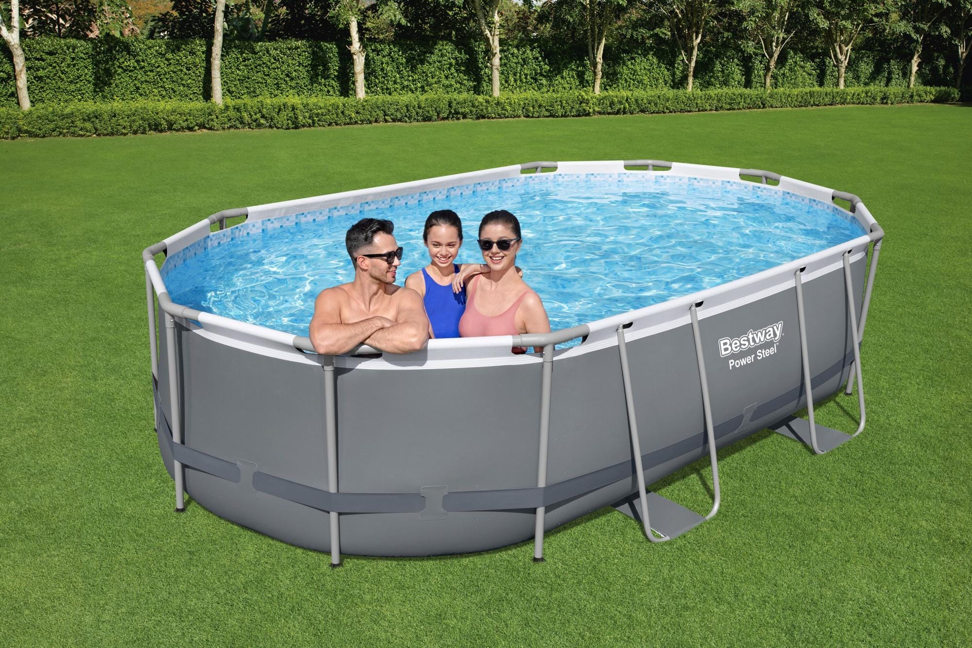 Bovengronds zwembad Power Steel bovengrondse ovale set van 488x305x107 cm donkergrijs Bestway 1