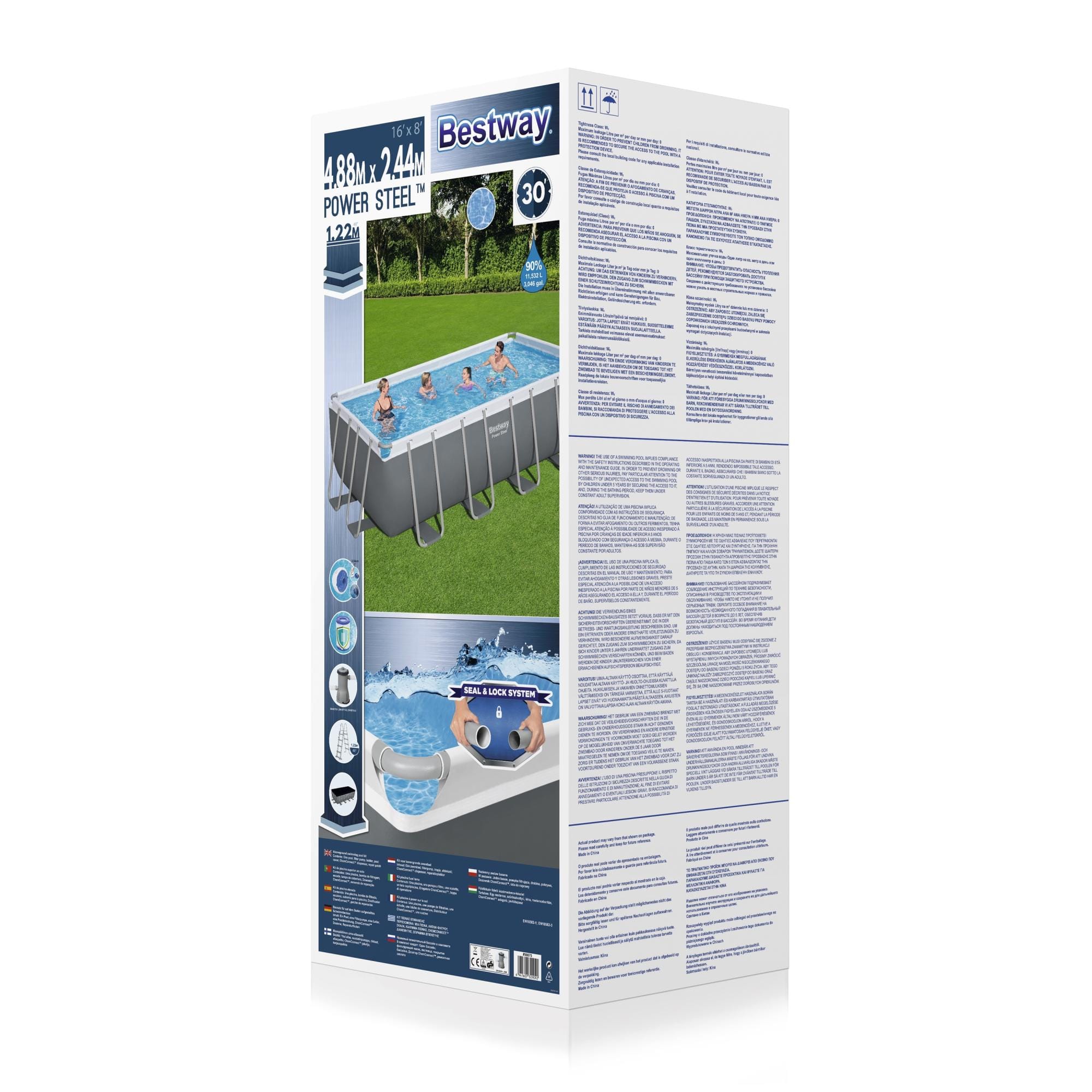 Bovengronds zwembad Power Steel bovengrondse rechthoekige set van 488x244x122 cm Bestway 10