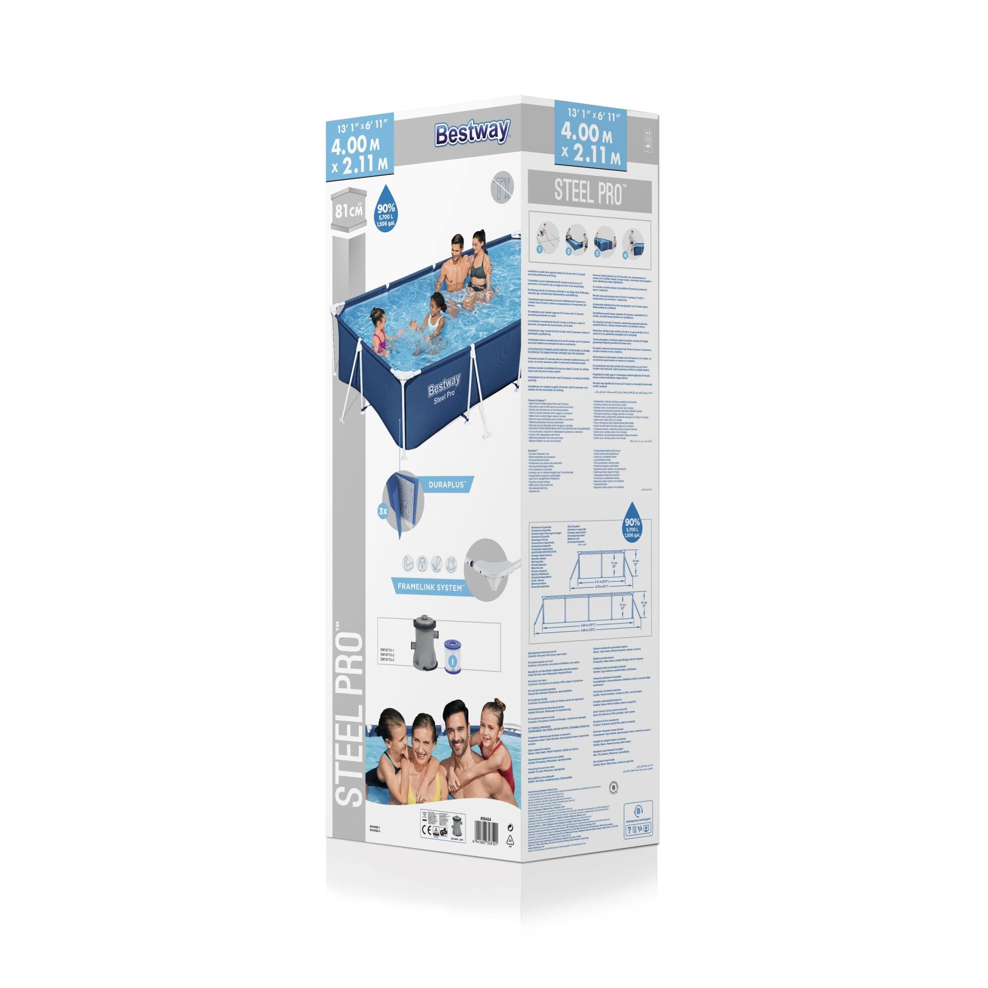 Bovengronds zwembad Steel Pro bovengrondse rechthoekige set van 400x211x81 cm Bestway 8