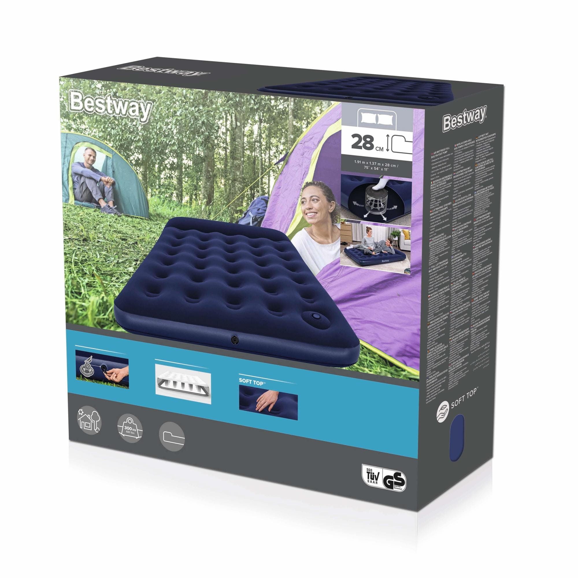 Luchtbed Bestway Luchtmatras met ingebouwde voetpomp 1,91 m x 1,37 m x 28 cm Bestway 4