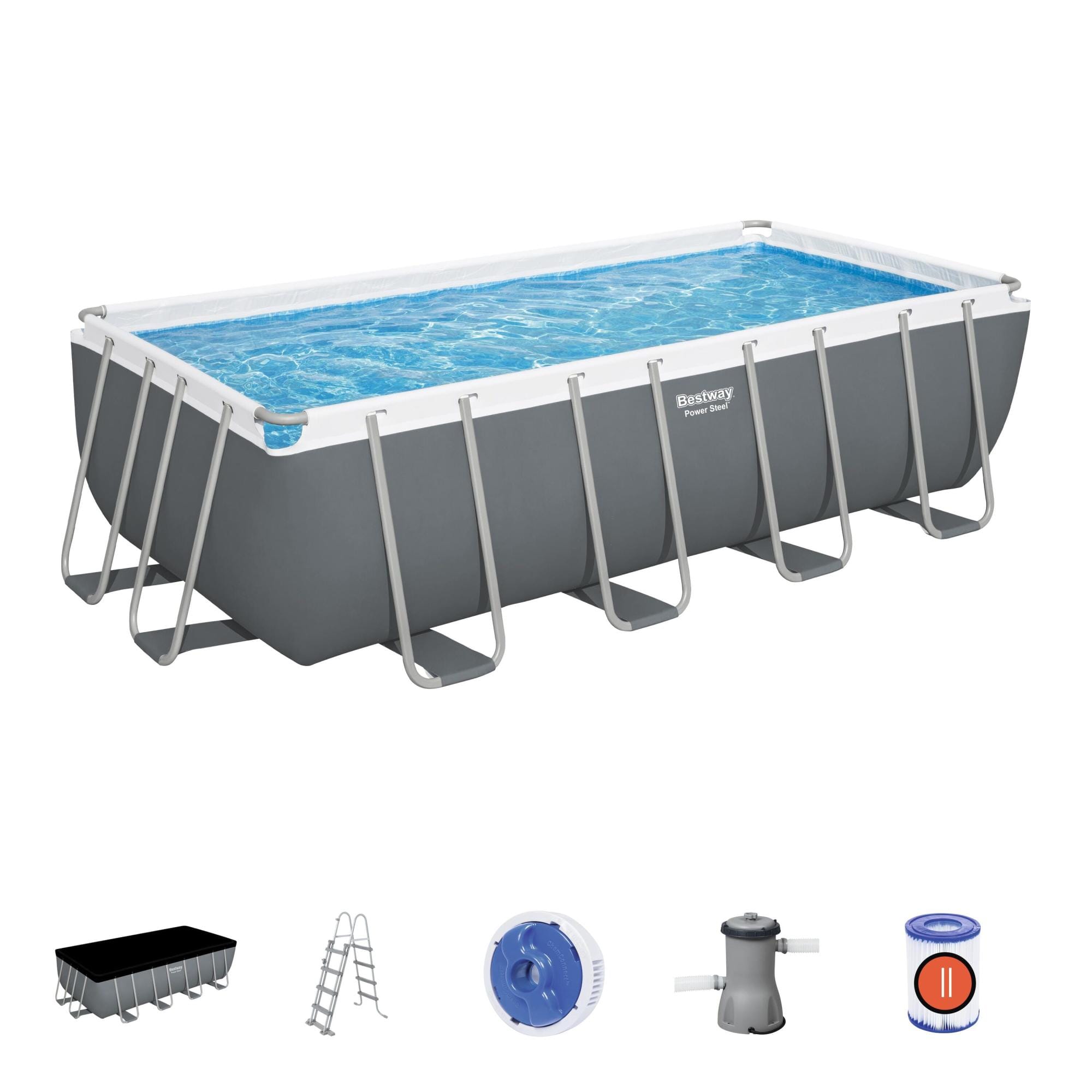 Bovengronds zwembad Power Steel bovengrondse rechthoekige set van 488x244x122 cm Bestway 2