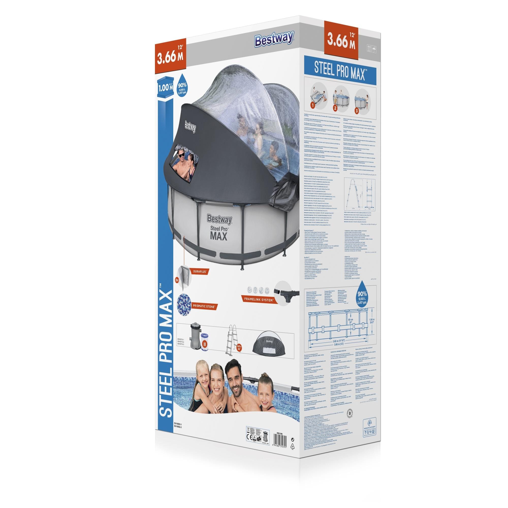 Bovengronds zwembad Steel Pro MAX bovengrondse ronde set van 366x100 cm met zonnescherm Bestway 9