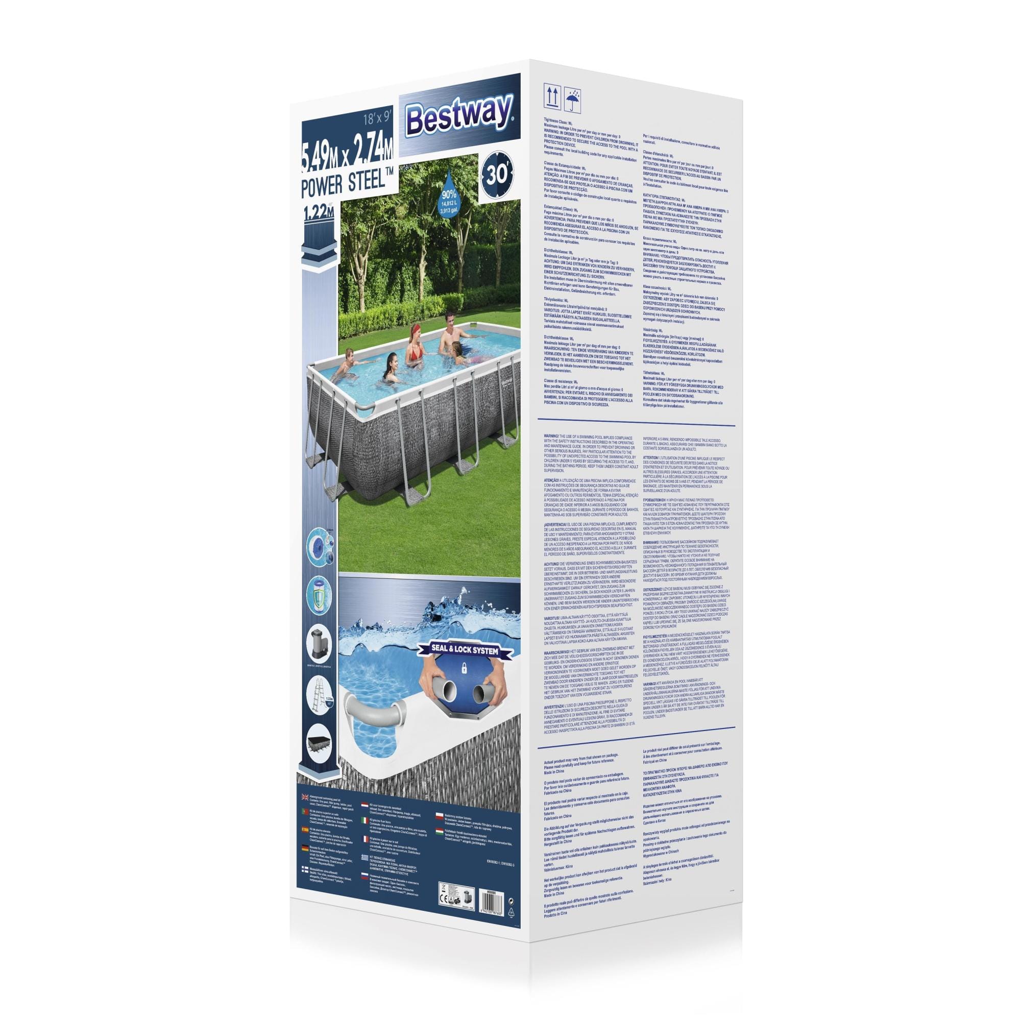 Bovengronds zwembad Power Steel bovengrondse rechthoekige set van 549x274x122 cm donkergrijs rotaneffect Bestway 10