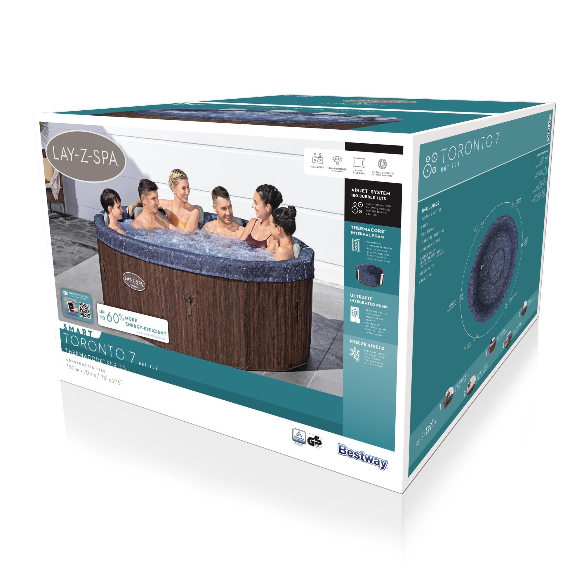Opblaasbare bubbelbaden Lay-Z Spa Lay-Z-Spa Toronto Energy-Efficient Smart AirJet Spa met App Bediening 5-7 Personen Bestway 13