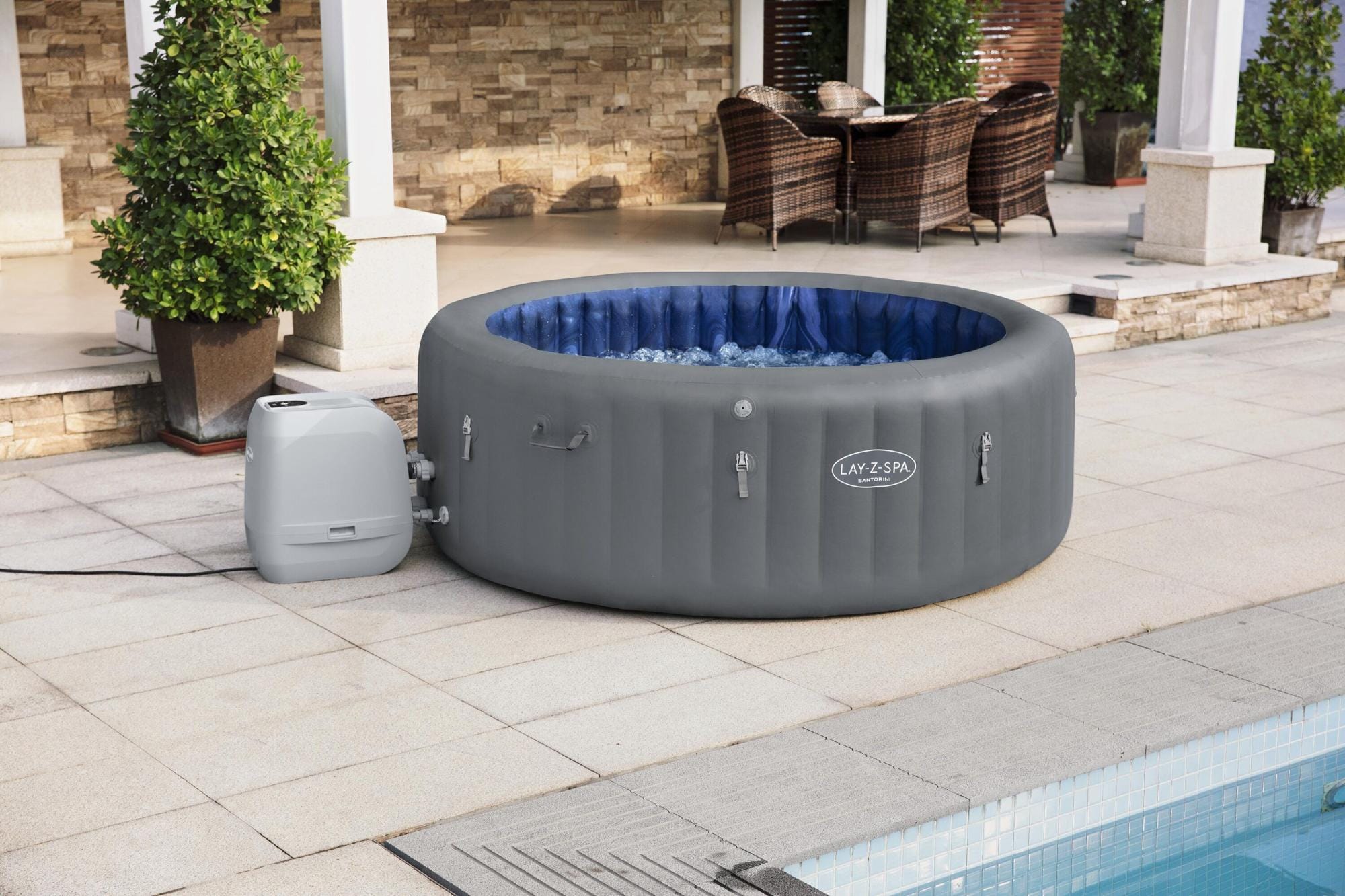 Opblaasbare bubbelbaden Lay-Z Spa Lay-Z-Spa Santorini Energy-Efficient Smart HydroJet Pro Opblaasbare Spa met App Bediening 5-7 Personen Bestway 10