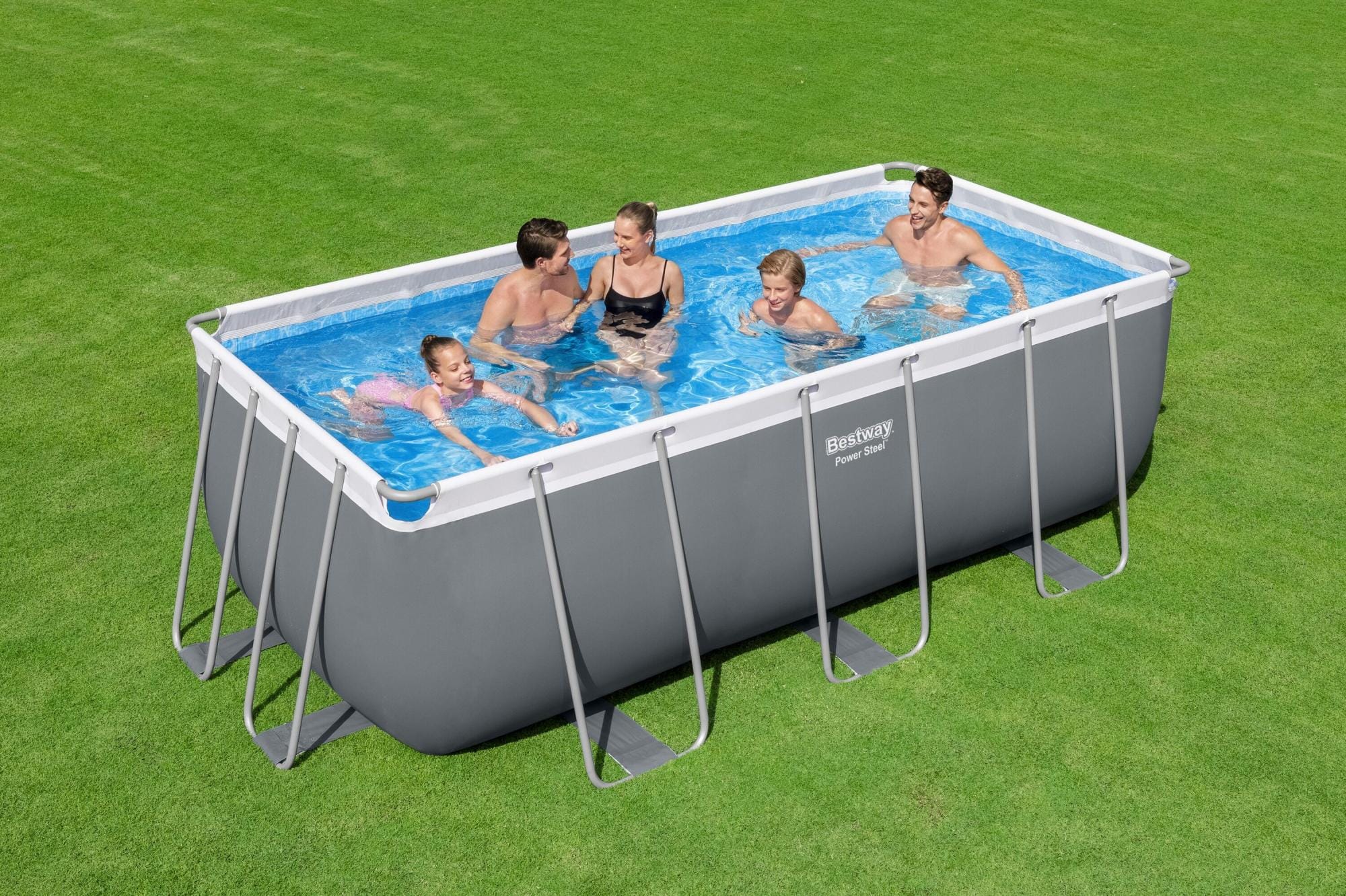 Bovengronds zwembad Power Steel bovengrondse rechthoekige set van 412x201x122 cm Bestway 3