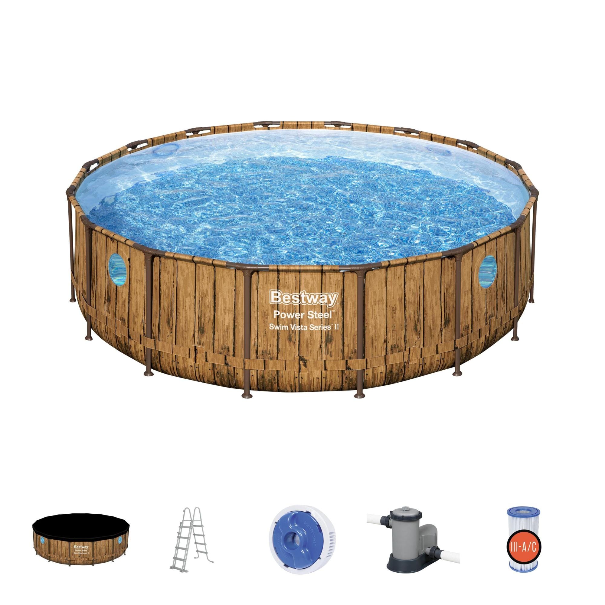 Bovengronds zwembad Power Steel Swim Vista bovengrondse ronde set van 488x122 cm licht houteffect Bestway 2