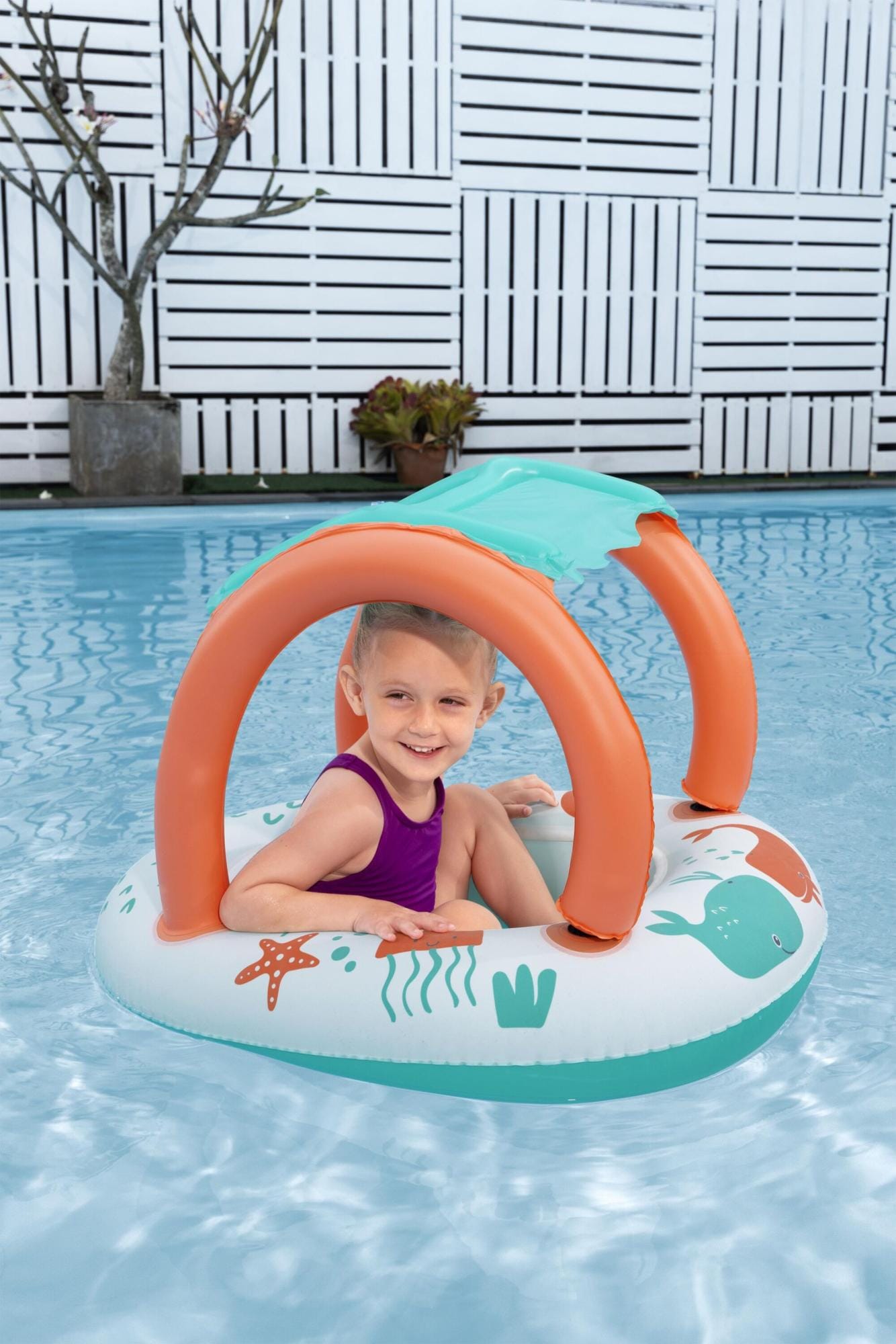 Opblaasbare spullen voor kinderen Bestway Comfort Plush Opblaasbare BabyBoot met Zonnescherm Bestway 1