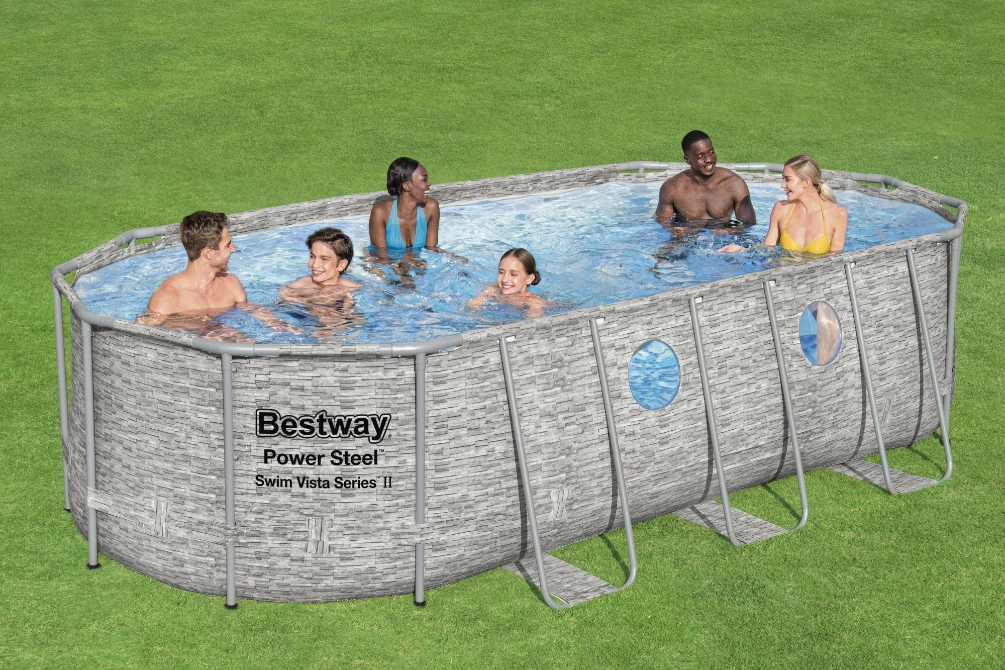 Bovengronds zwembad Power Steel Swim Vista bovengrondse ovale set van 549x274x122 cm steenmotief Bestway 3