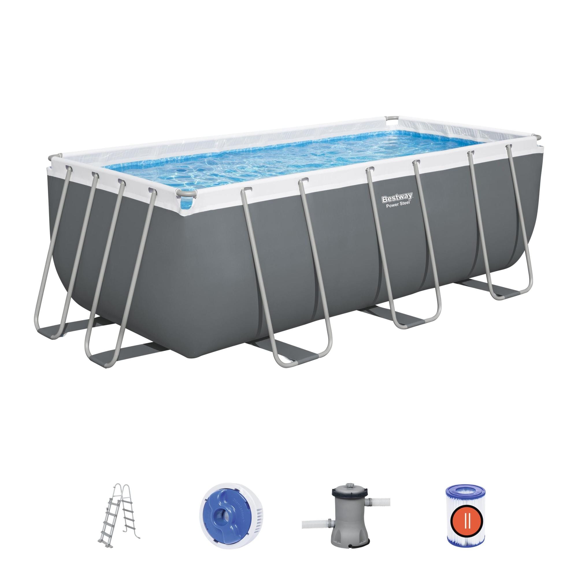 Bovengronds zwembad Power Steel bovengrondse rechthoekige set van 412x201x122 cm Bestway 1