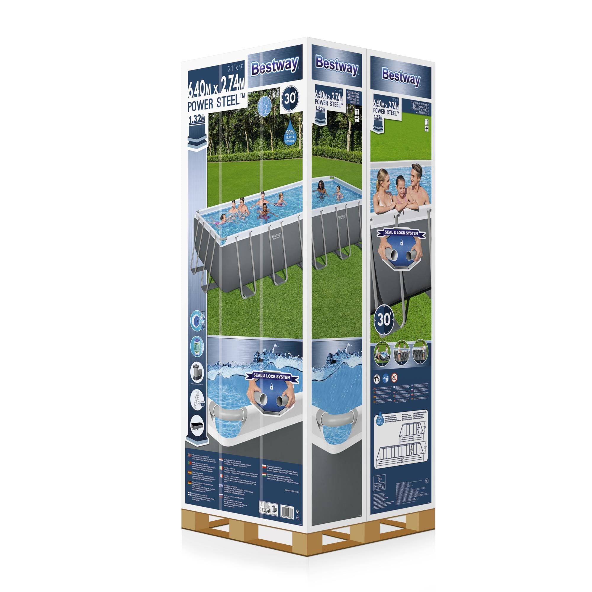 Bovengronds zwembad Power Steel bovengrondse ovale set van 610x366x122 cm donker houteffect Bestway 11