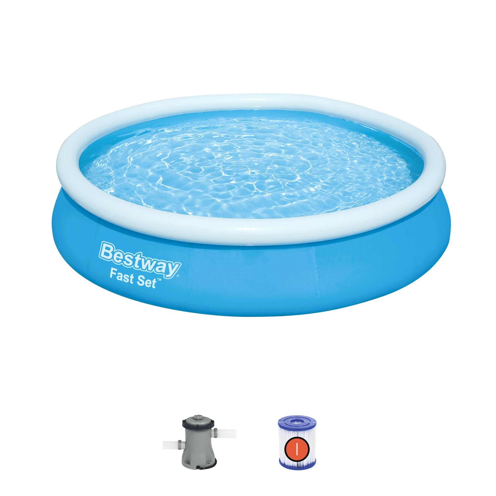 Bovengronds zwembad Fast Set bovengrondse ronde opblaasbare set van 366x76 cm blauw Bestway 1