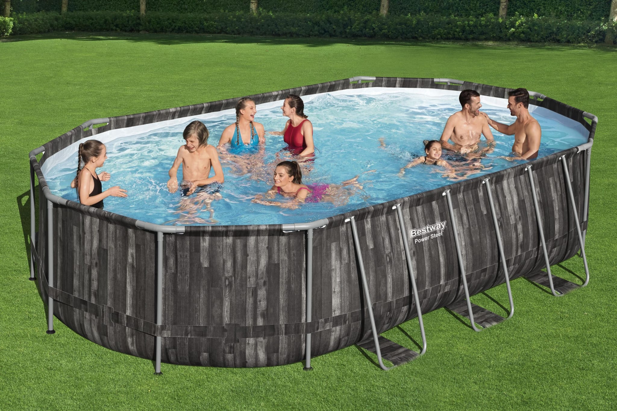 Bovengronds zwembad Power Steel bovengrondse ovale set van 610x366x122 cm donker houteffect Bestway 5
