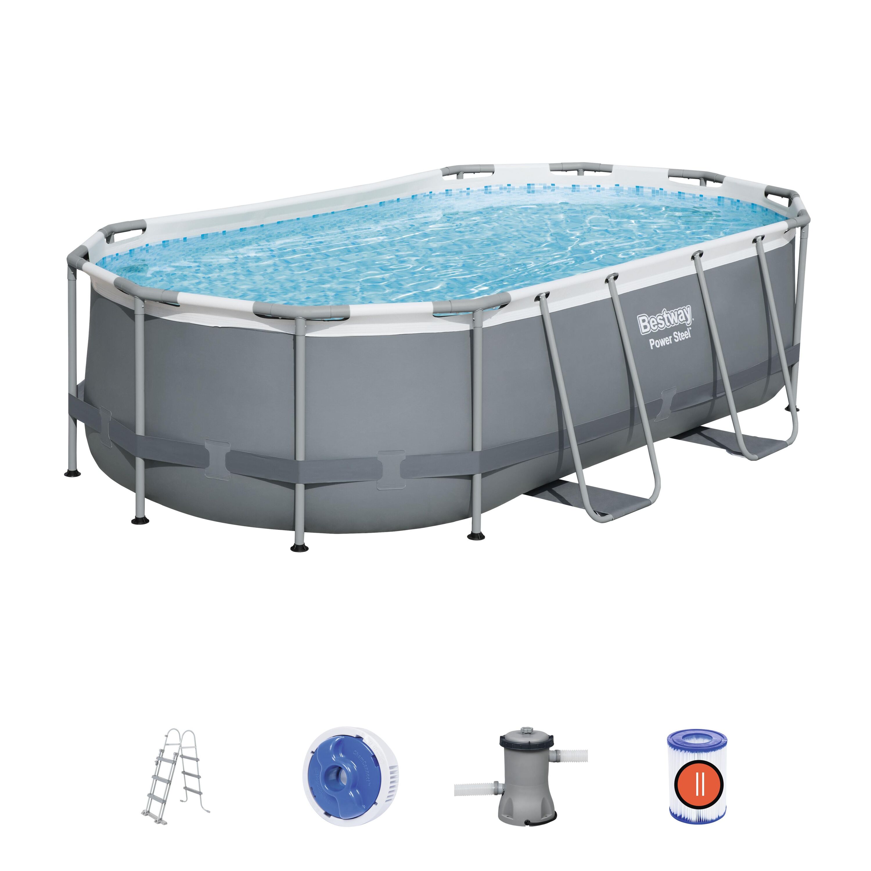 Bovengronds zwembad Power Steel bovengrondse ovale set van 427x250x100 cm donkergrijs Bestway 2