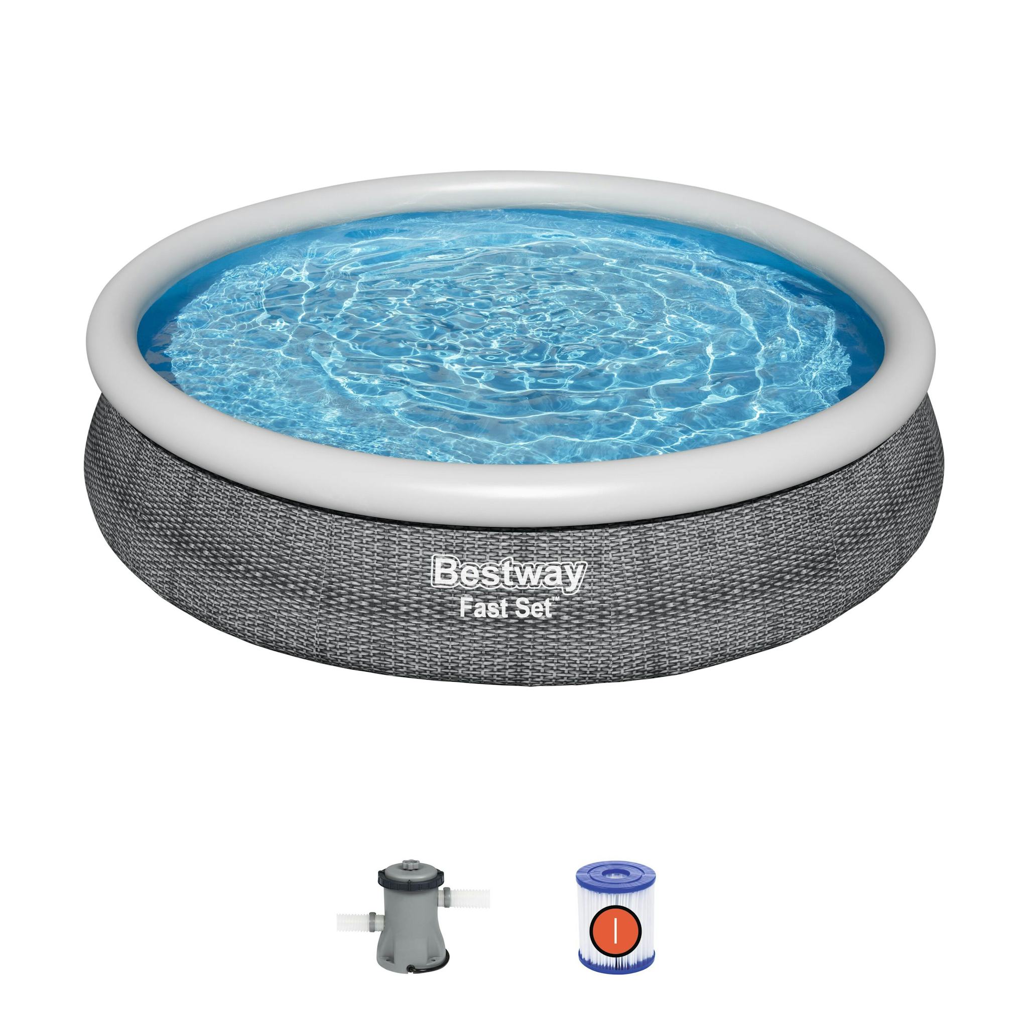 Bovengronds zwembad Fast Set grijze bovengrondse ronde opblaasbare set van 366x76 cm Bestway 2