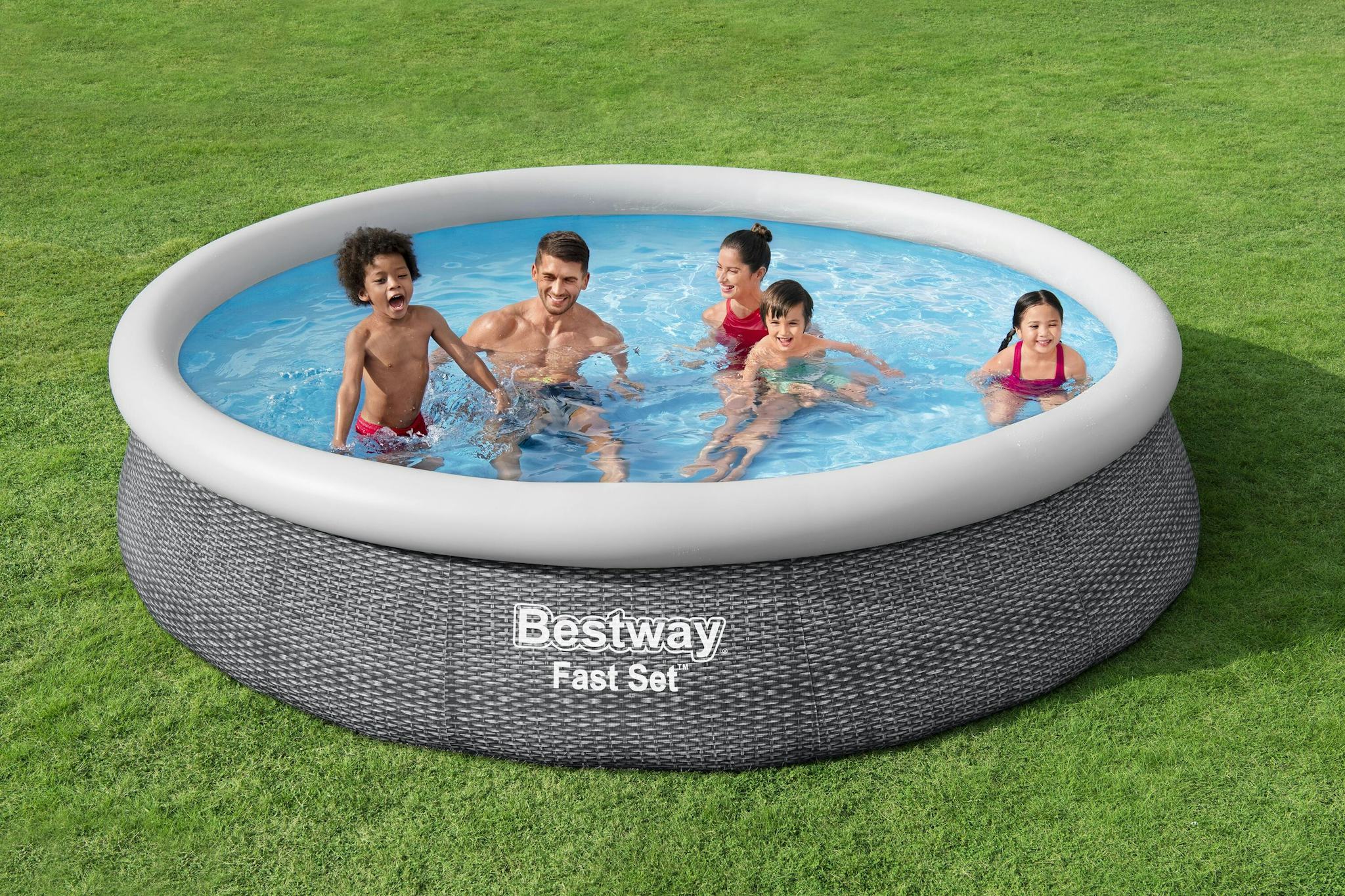 Bovengronds zwembad Fast Set grijze bovengrondse ronde opblaasbare set van 366x76 cm Bestway 3