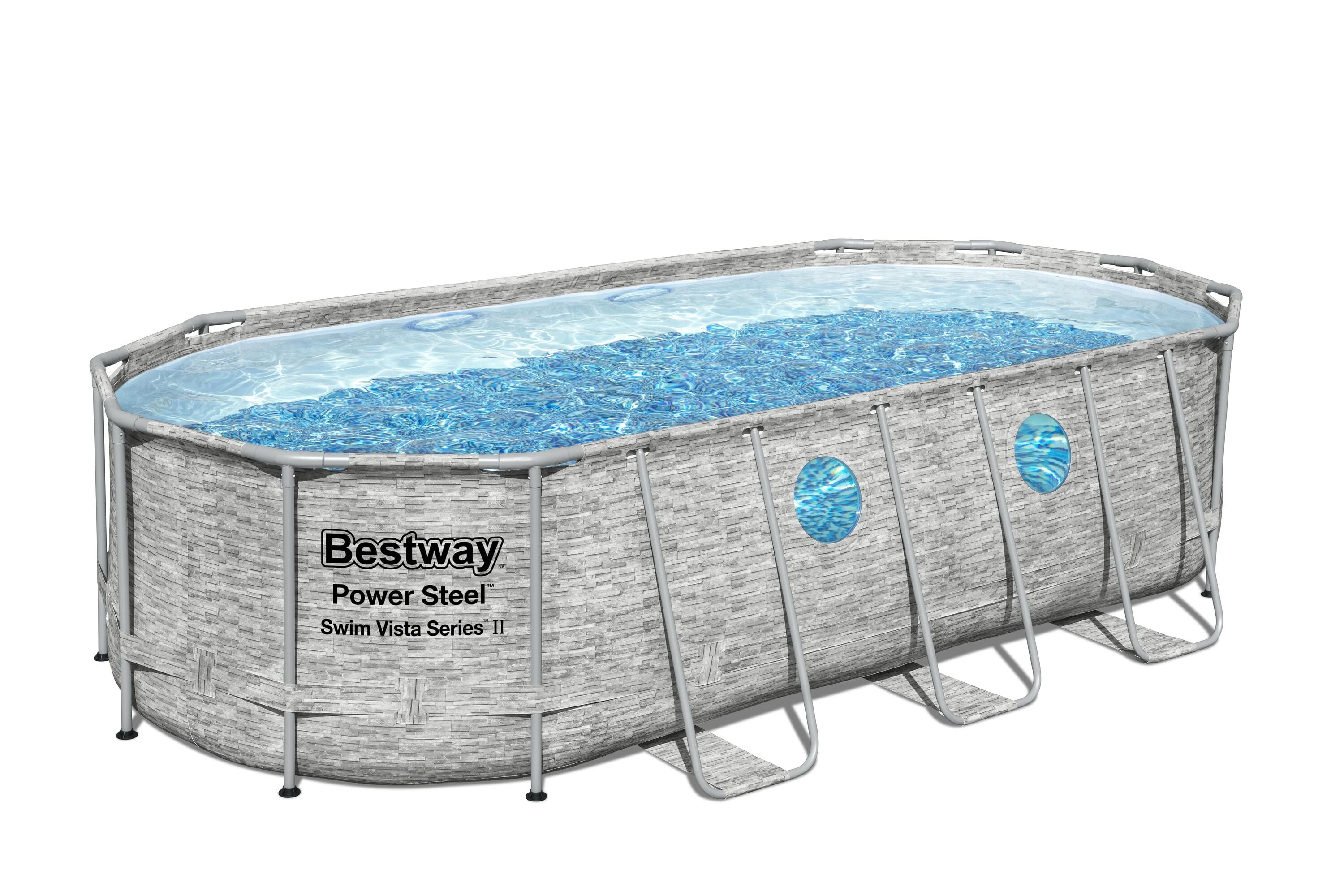 Bovengronds zwembad Power Steel Swim Vista bovengrondse ovale set van 549x274x122 cm steenmotief Bestway 1