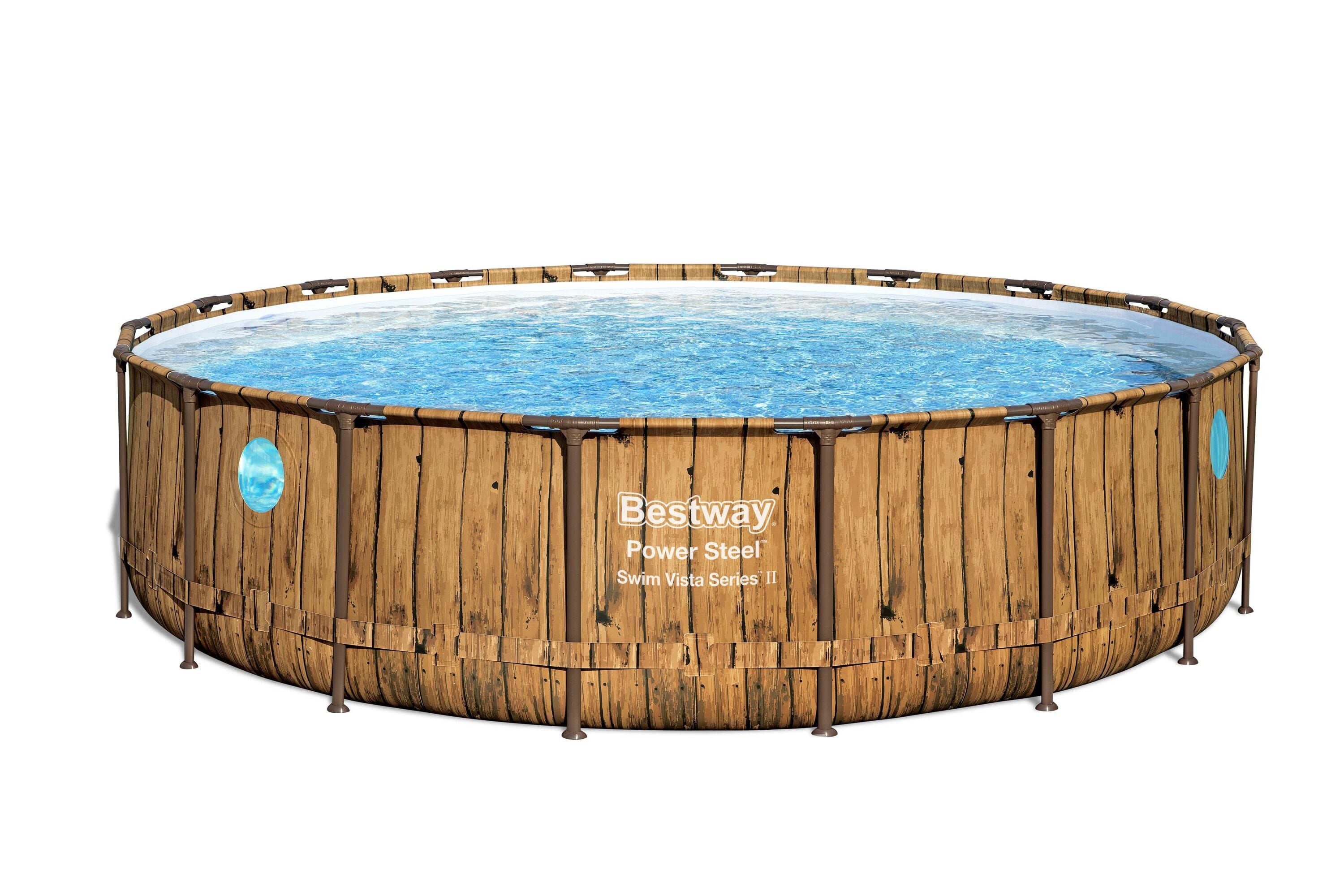 Bovengronds zwembad Power Steel Swim Vista bovengrondse ronde set van 549x122 cm licht houteffect Bestway 1