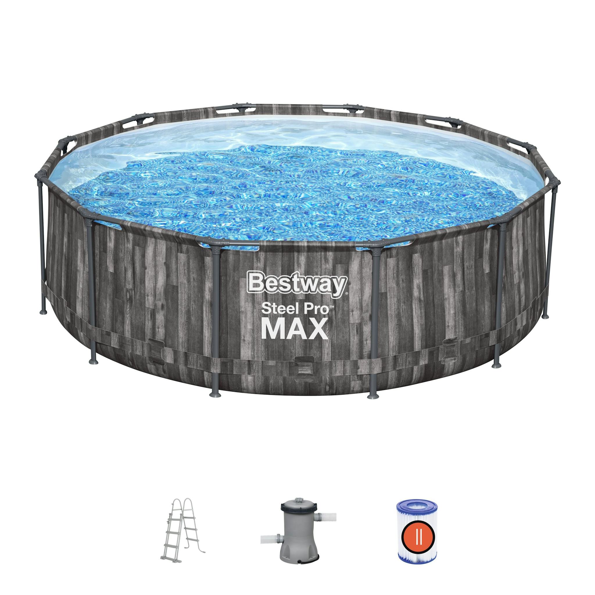 Bovengronds zwembad Steel Pro MAX ronde set van 366x100 cm donker houteffect Bestway 2