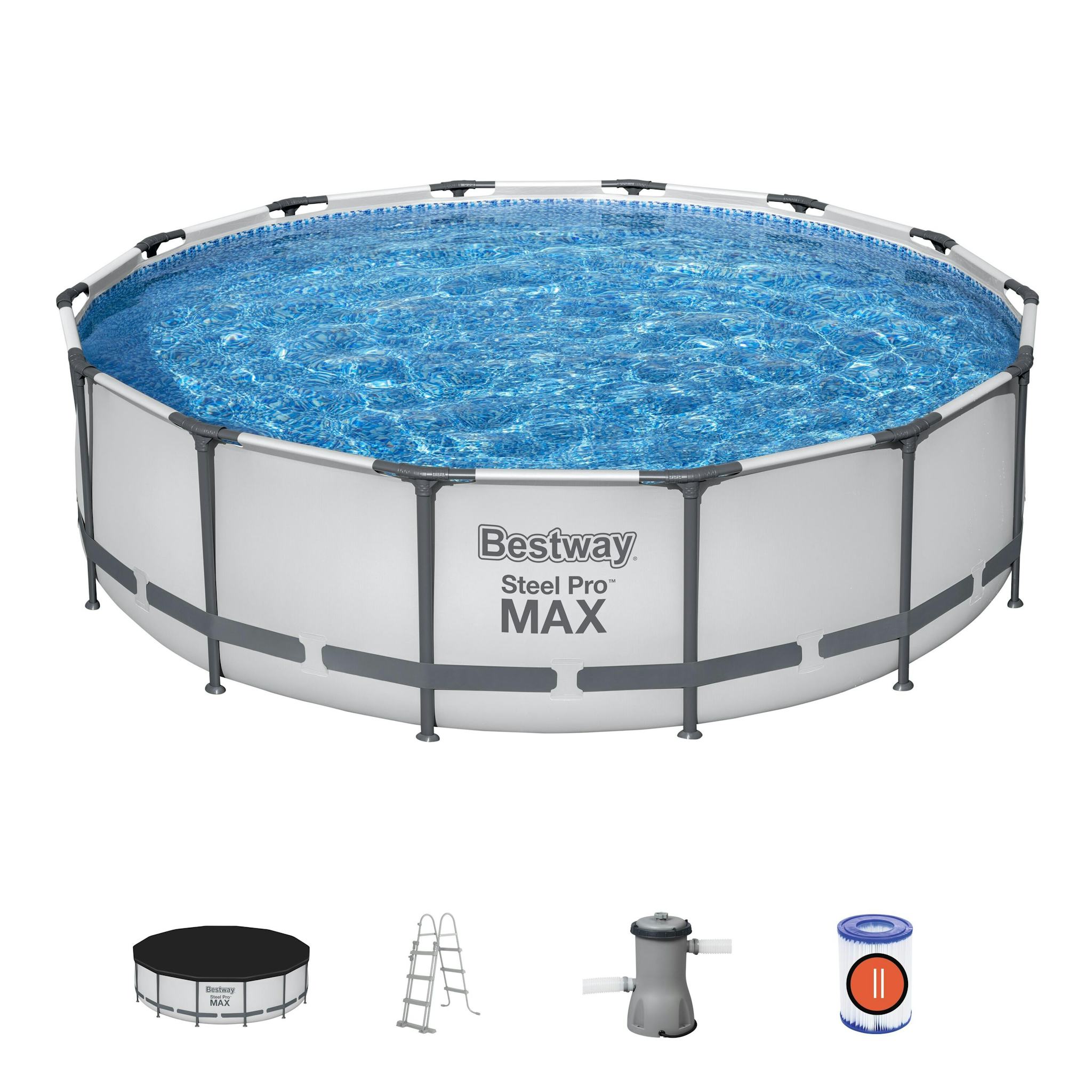 Bovengronds zwembad Steel Pro MAX lichtgrijze bovengrondse ronde set met afmetingen 427x107 cm Bestway 2