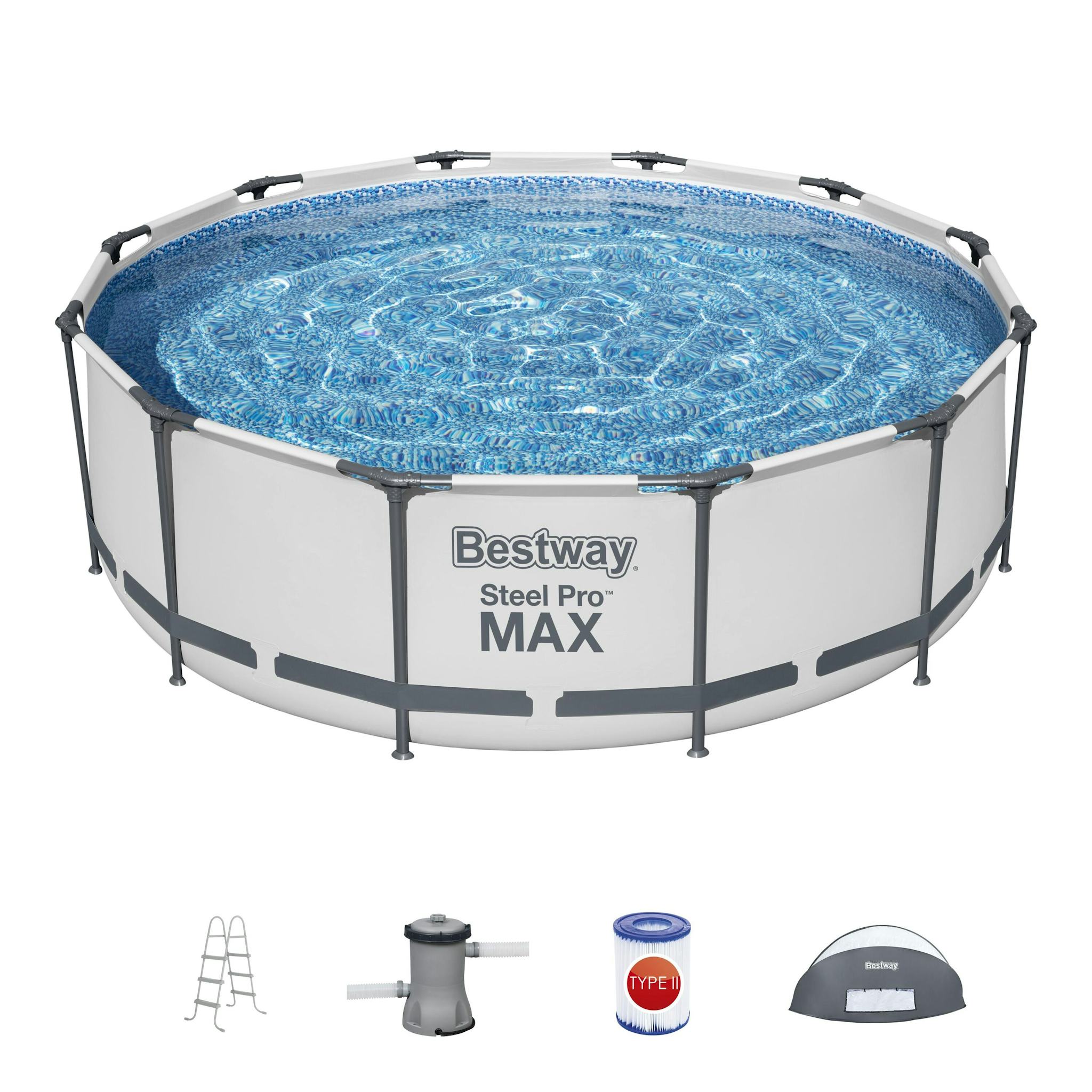 Bovengronds zwembad Steel Pro MAX bovengrondse ronde set van 366x100 cm met zonnescherm Bestway 2