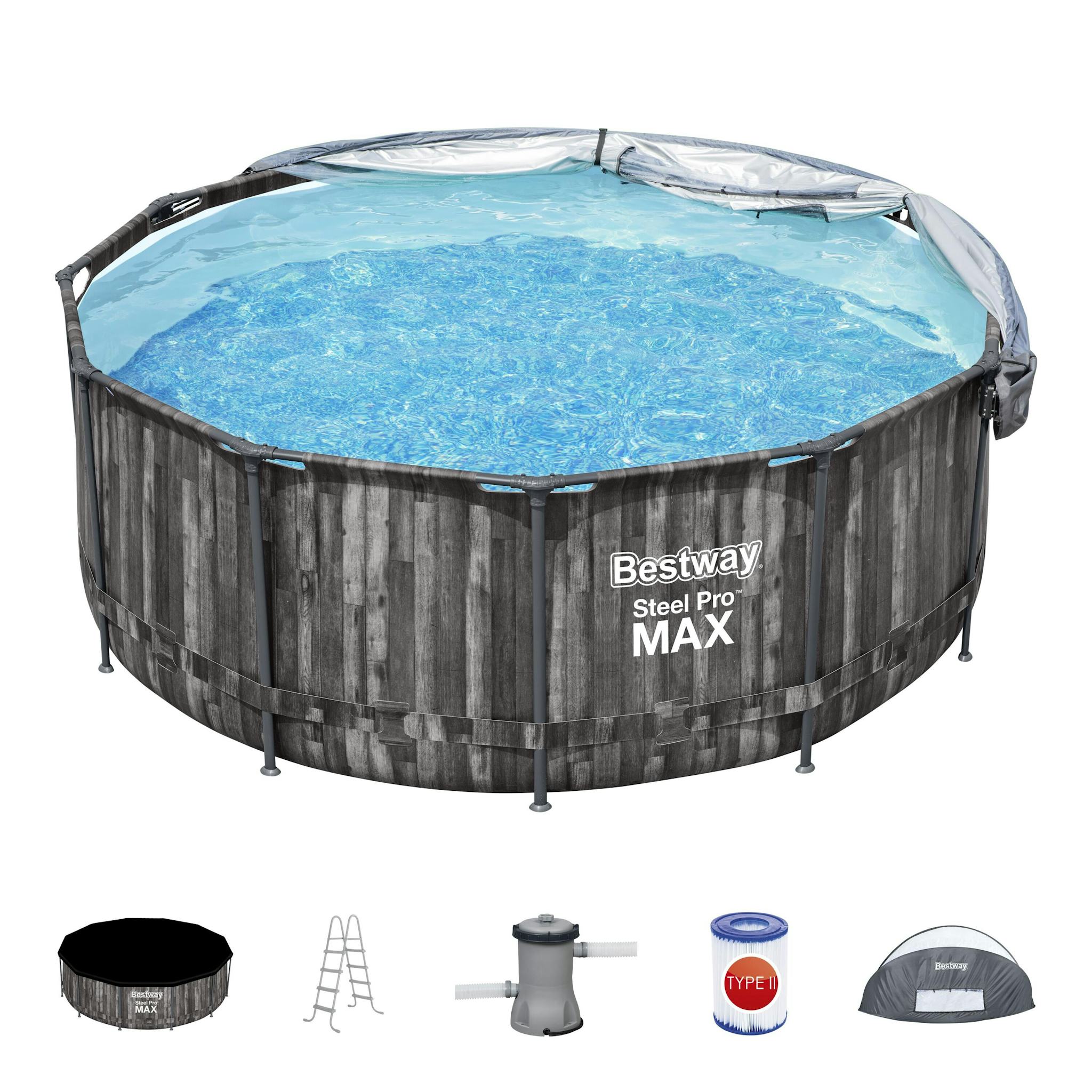 Bovengronds zwembad Steel Pro MAX bovengrondse ronde set van 366x122 cm met zonnescherm Bestway 2
