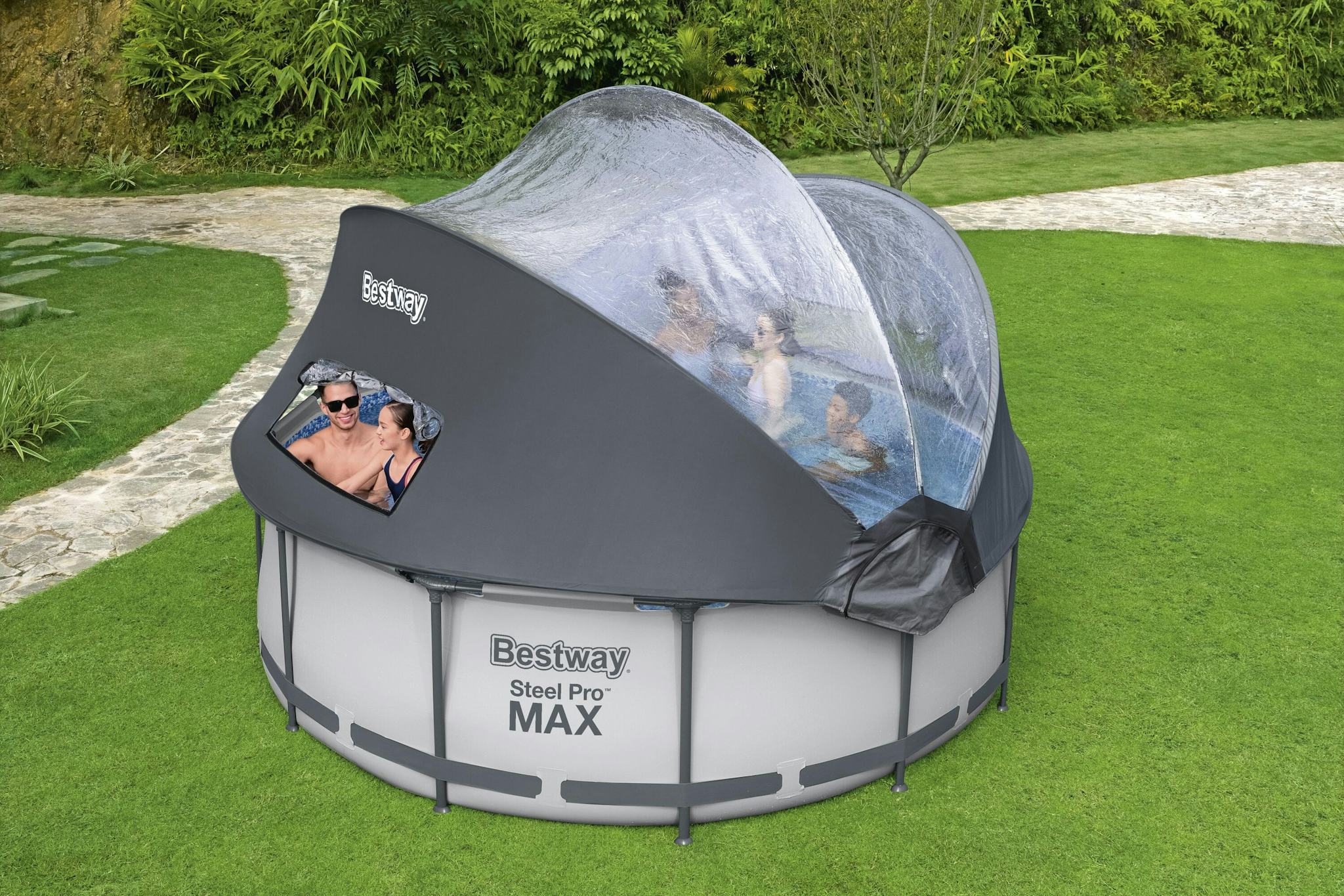 Bovengronds zwembad Steel Pro MAX bovengrondse ronde set van 366x100 cm met zonnescherm Bestway 3