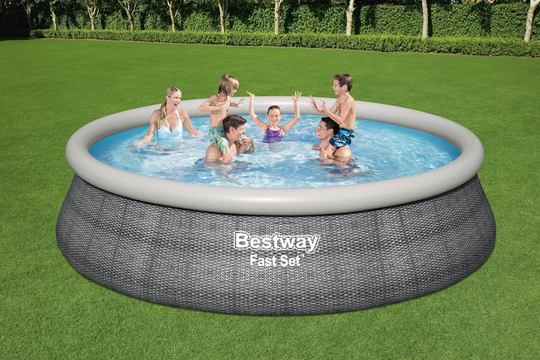 Bovengronds zwembad Fast Set grijze bovengrondse ronde opblaasbare set van 457x107 cm Bestway 3